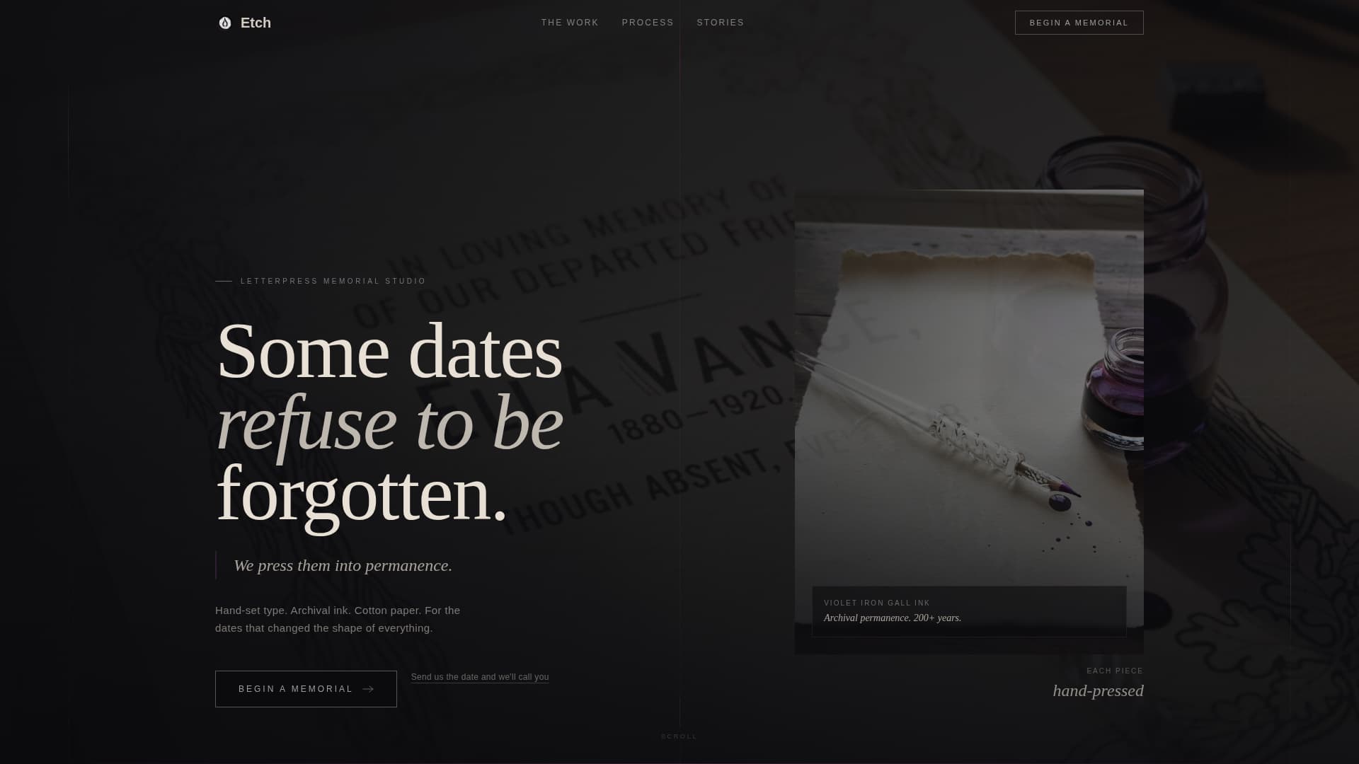 Etch - Timeless Memorial Landing Page Template