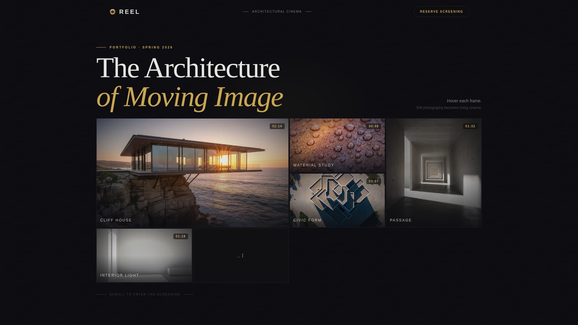 Reel - Cinematic Architect Landing Page Template