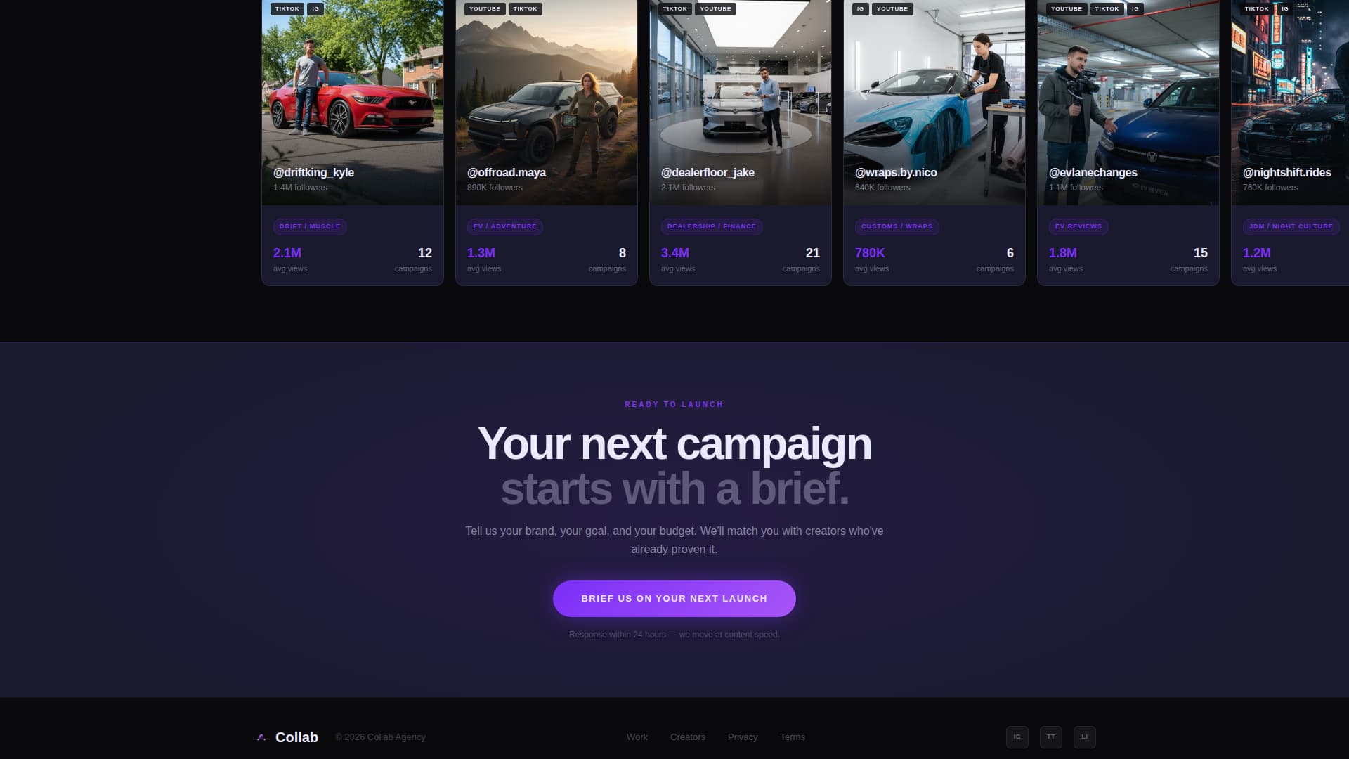 Collab - Immersive Automotiveinfluencer Landing Page Template