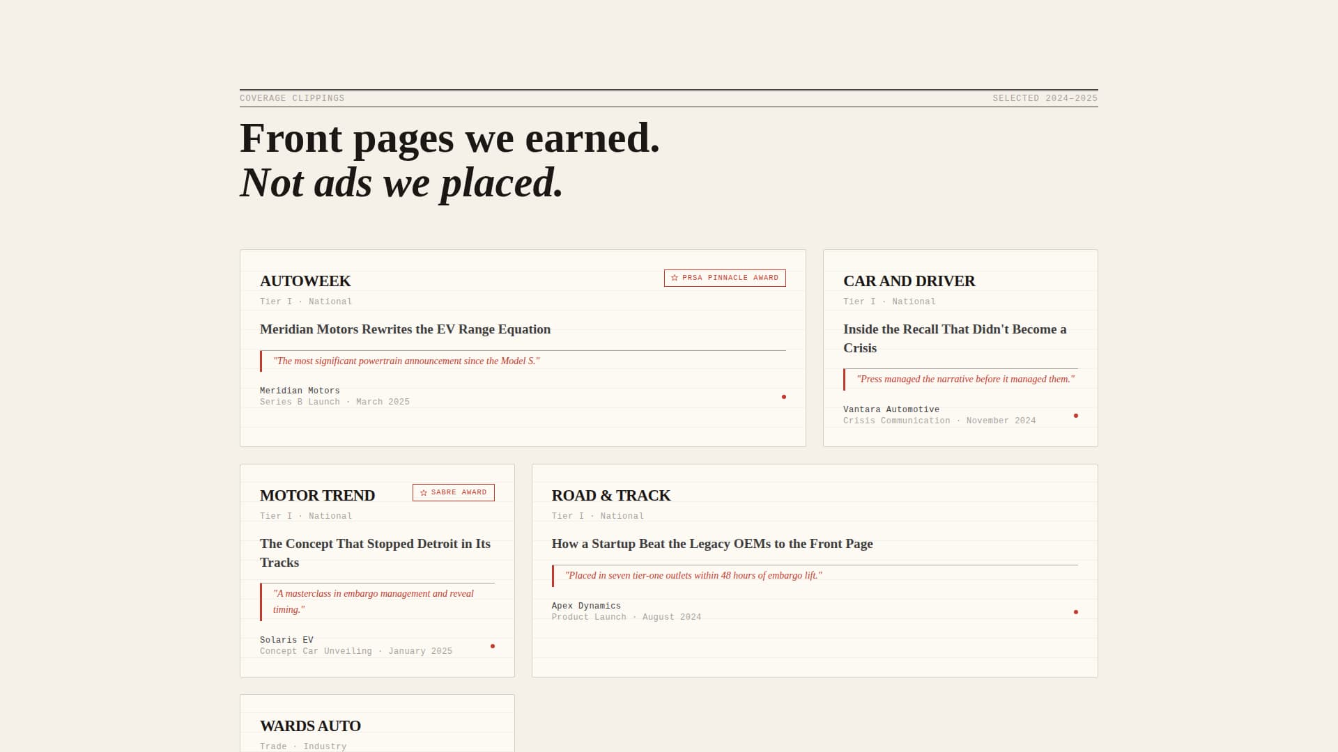 Press - Award-winning Automotive PR Landing Page Template