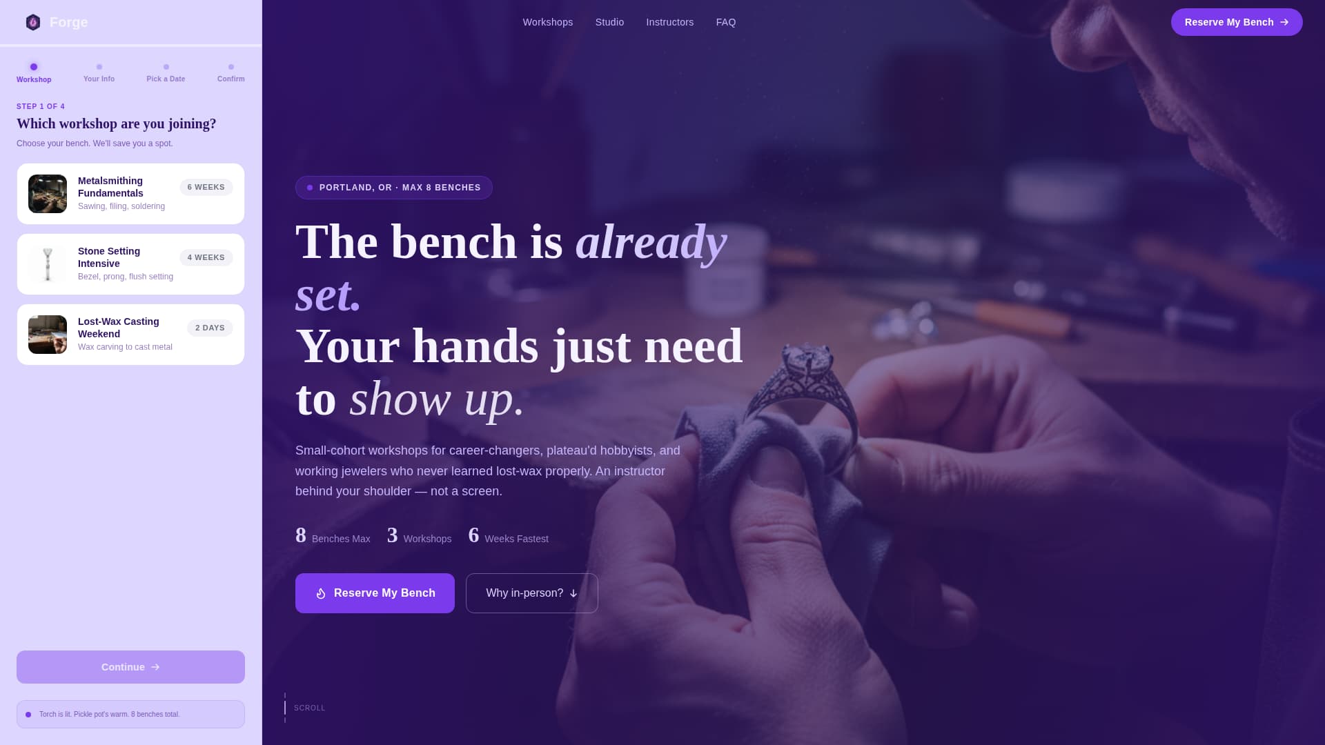 Forge - Immersive Jewelryschool Landing Page Template