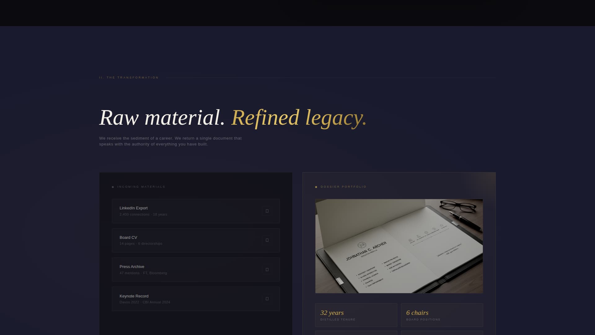 Dossier - Prestigious Boardmember Landing Page Template