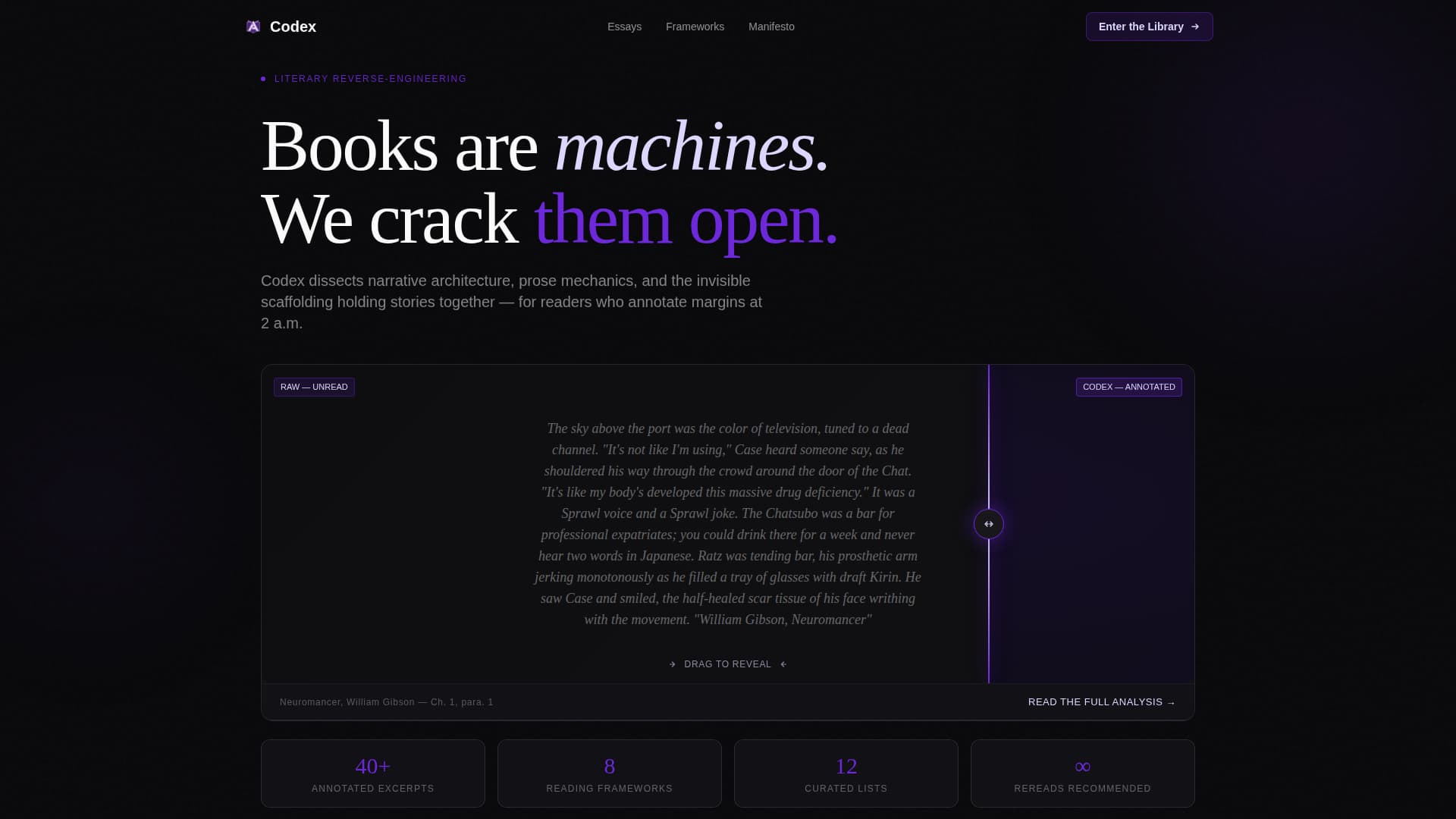 Codex - Analytical Bookblog Landing Page Template