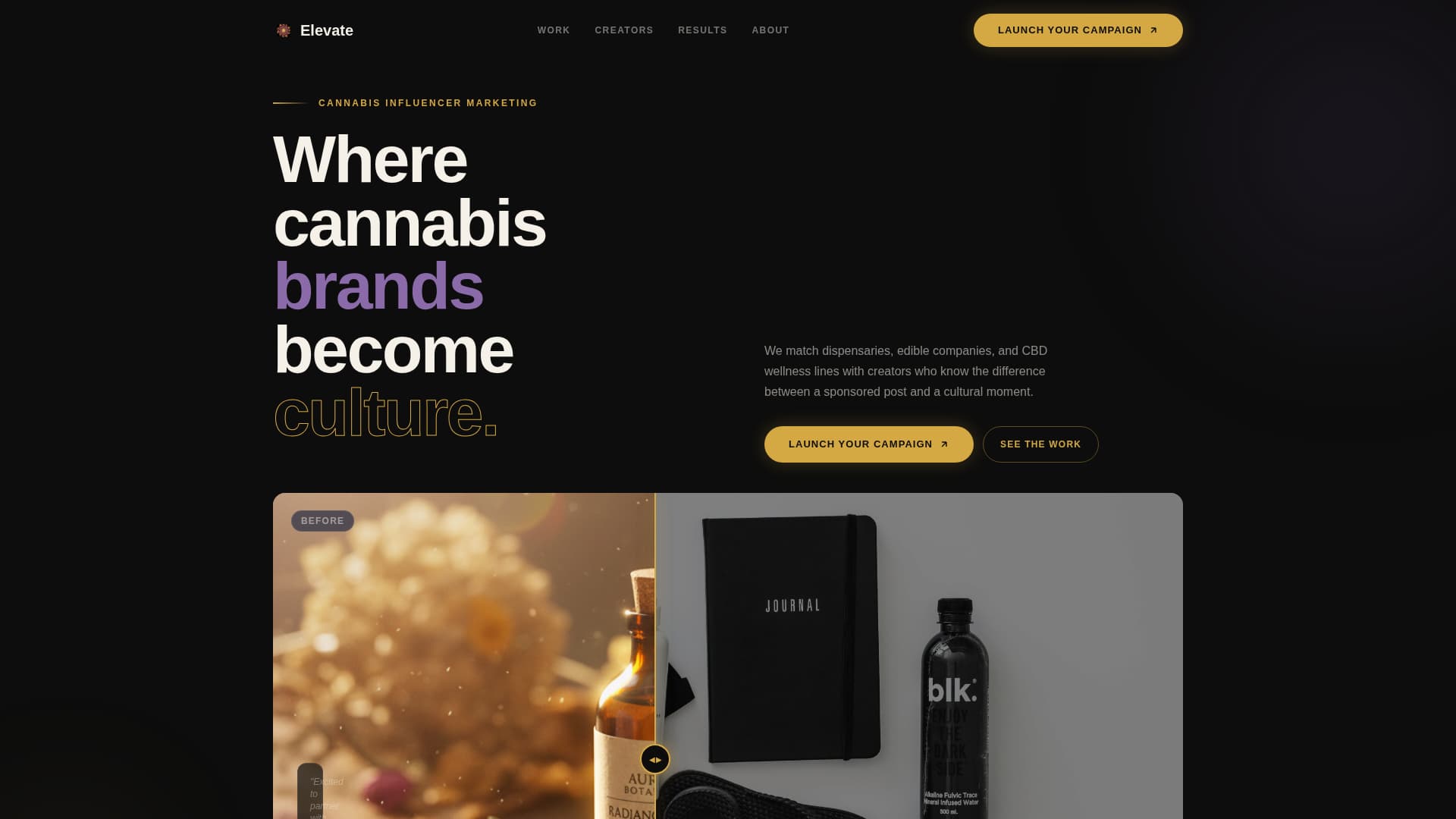 Elevate - Immersive Cannabis Landing Page Template