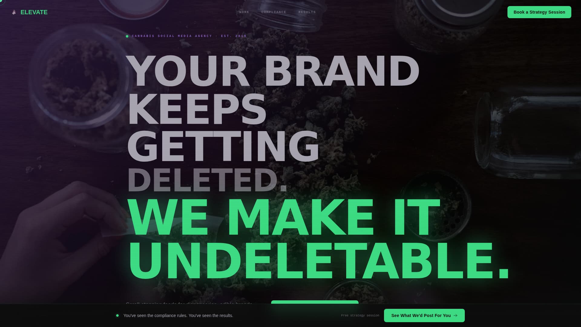 Elevate - Undeletable Cannabis Landing Page Template