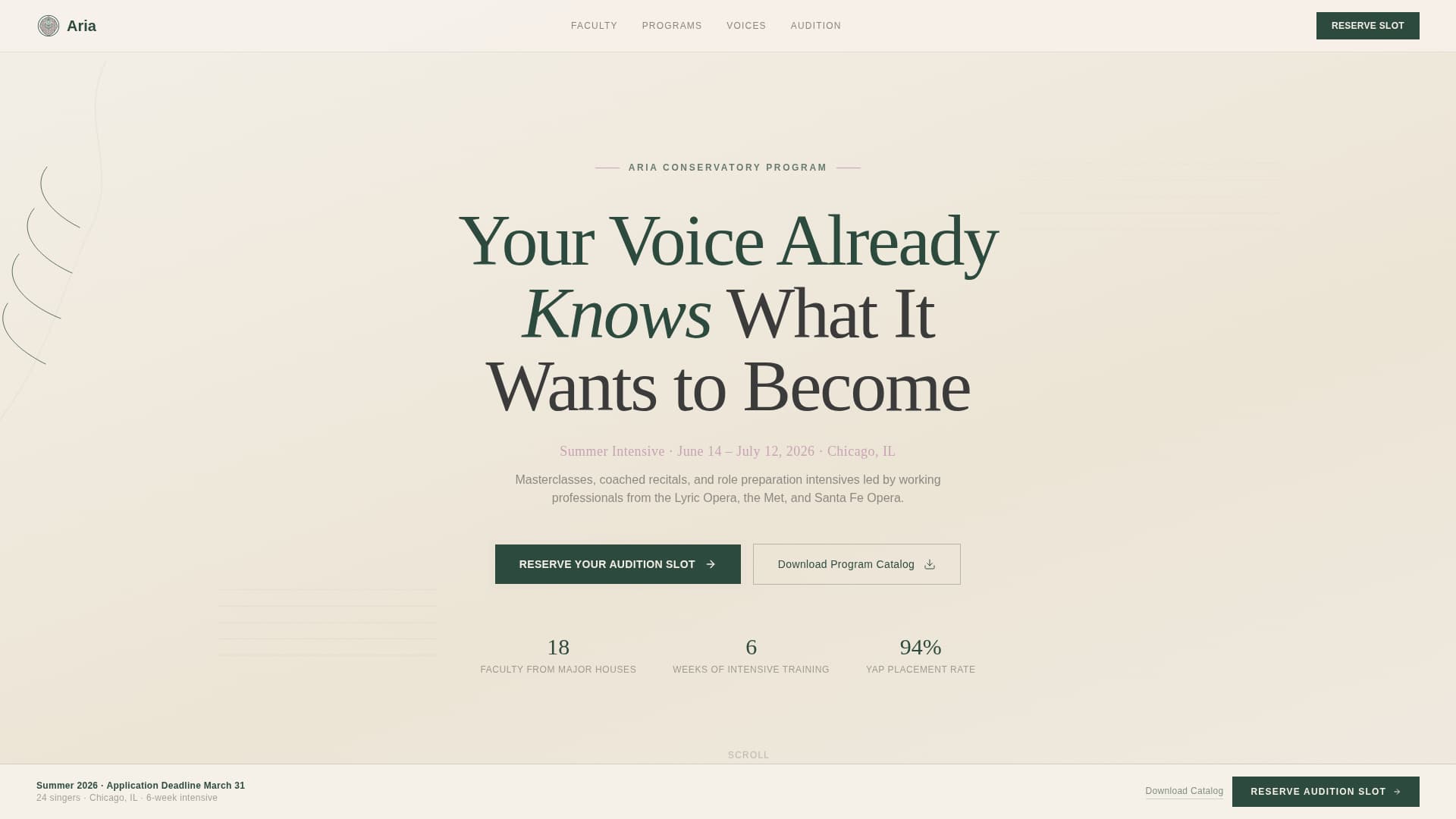 Aria - Prestigious Operatraining Landing Page Template