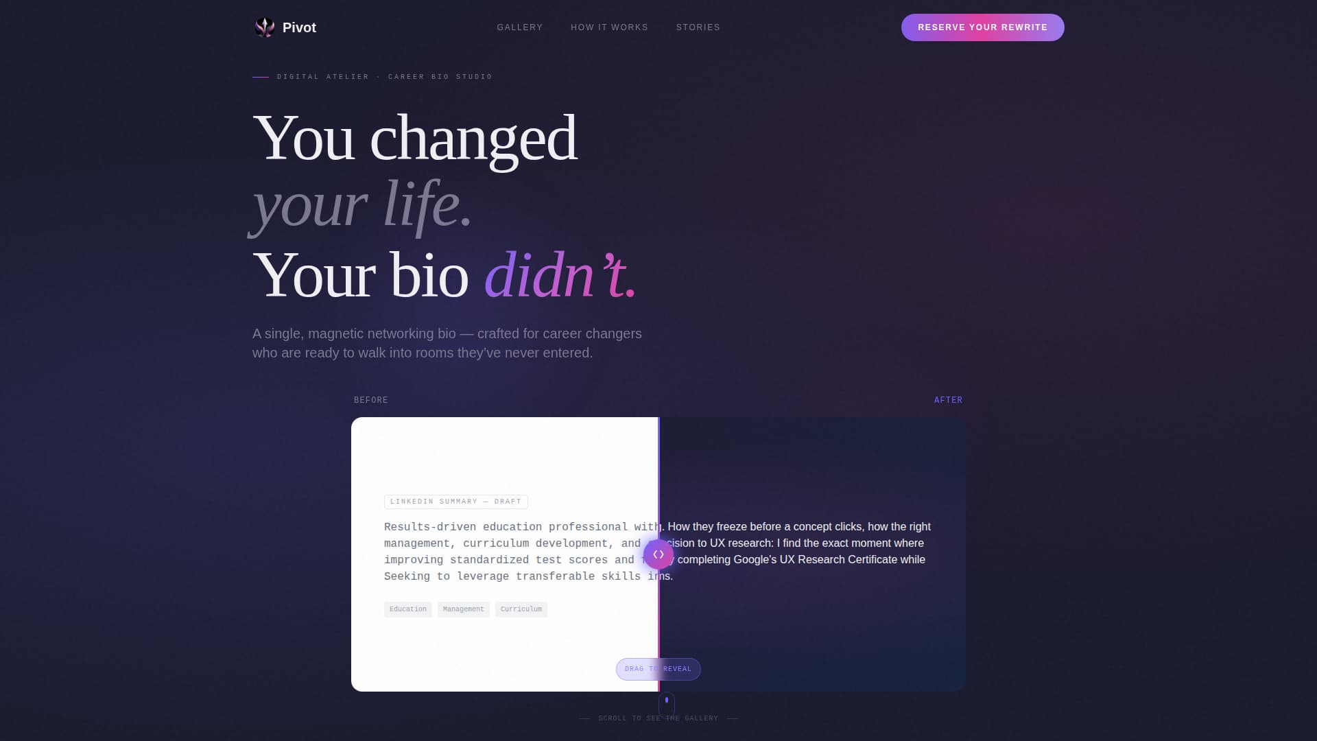 Pivot - Transformative Careerchanger Landing Page Template