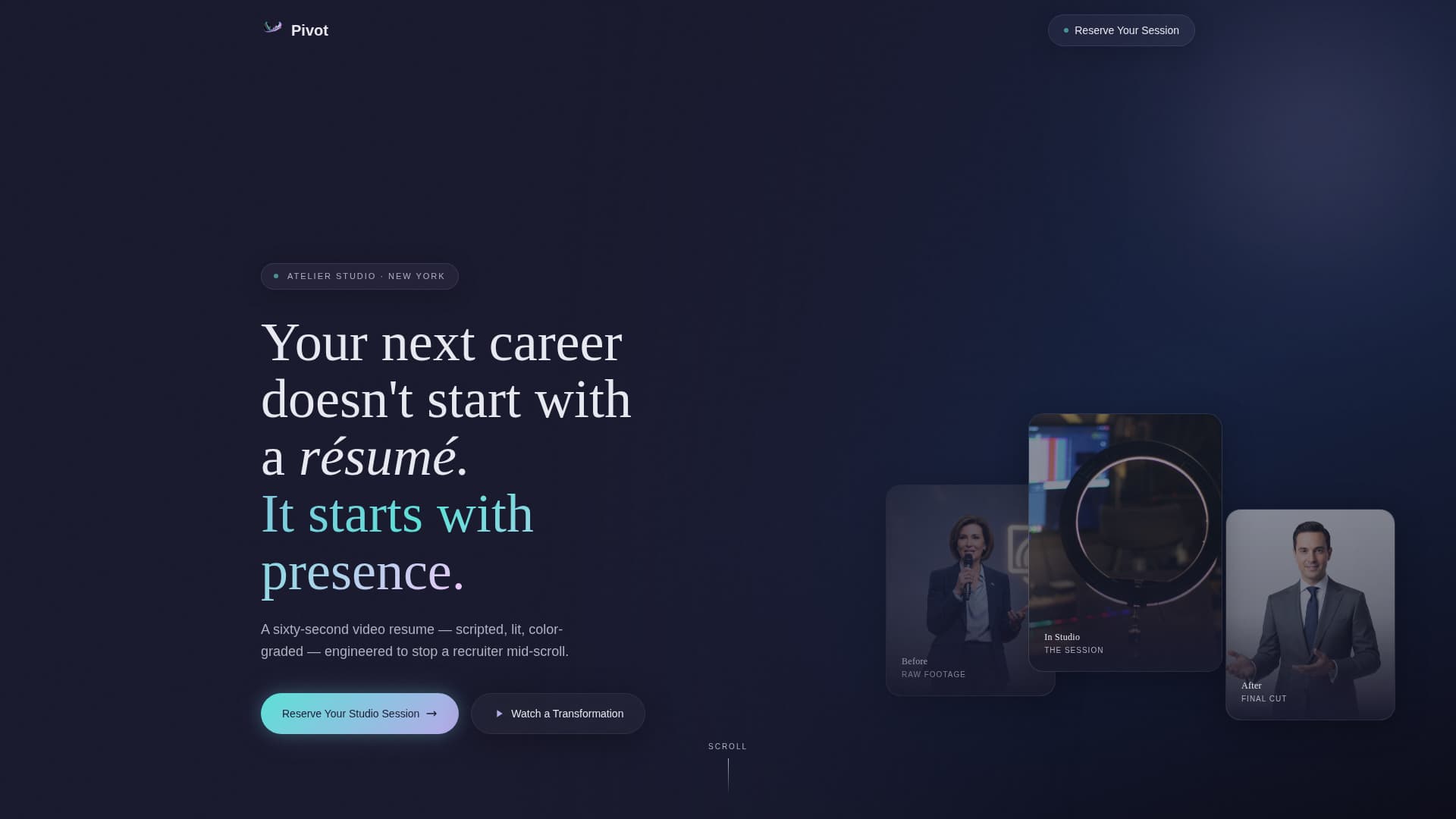 Pivot - Cinematic Careerchanger Landing Page Template