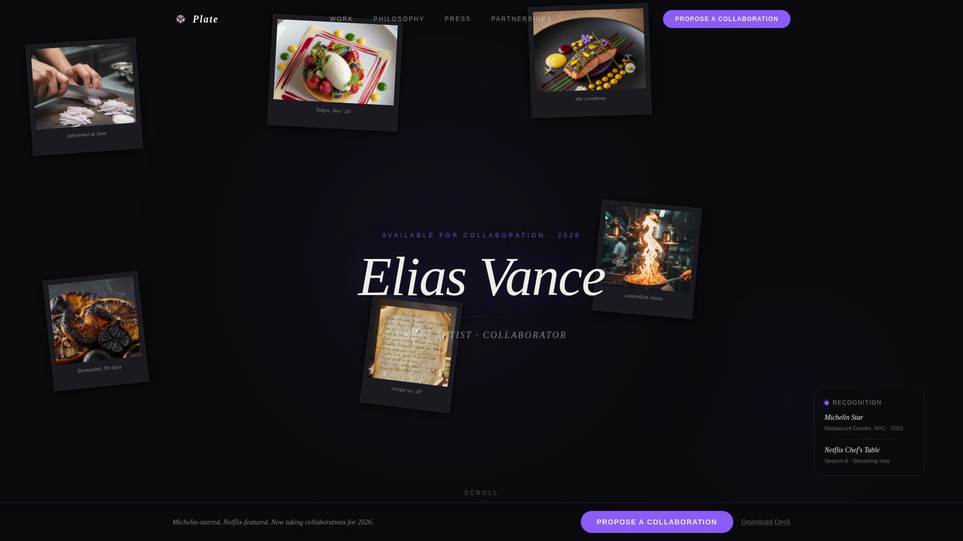 Plate - Immersive Chef Landing Page Template