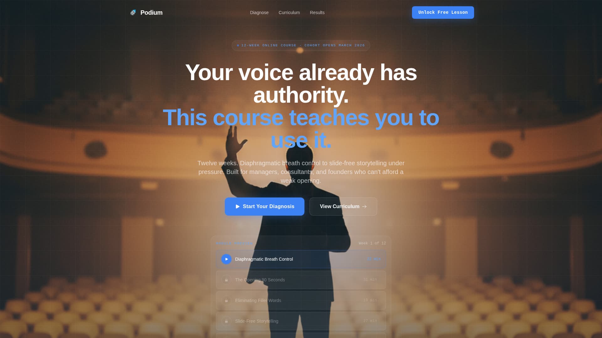Podium - Authoritative Speaking Landing Page Template