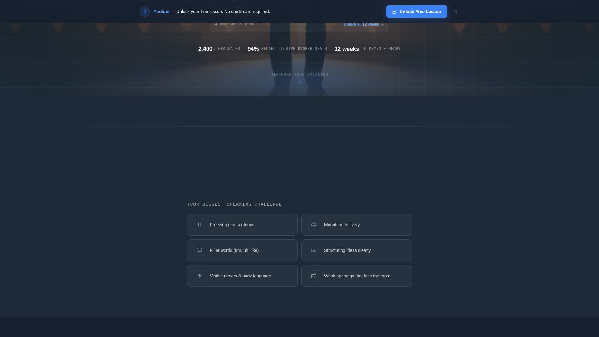Podium - Authoritative Speaking Landing Page Template