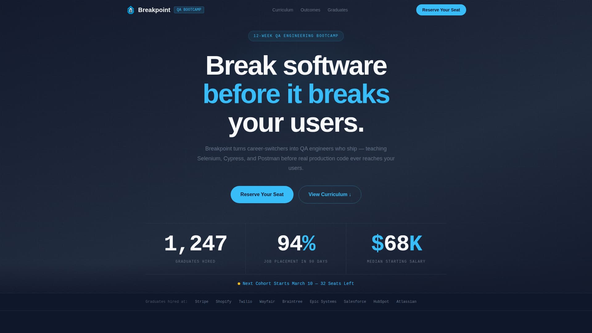 Breakpoint - Intensive QA Engineering Landing Page Template