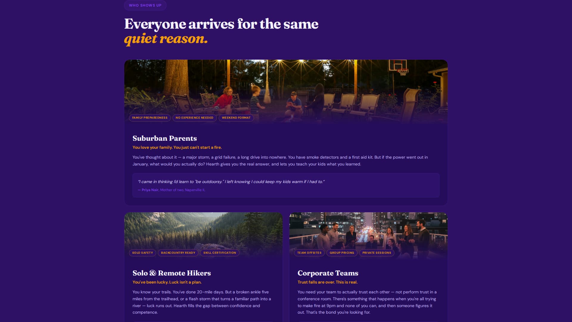 Hearth - Compelling Survivalskills Landing Page Template