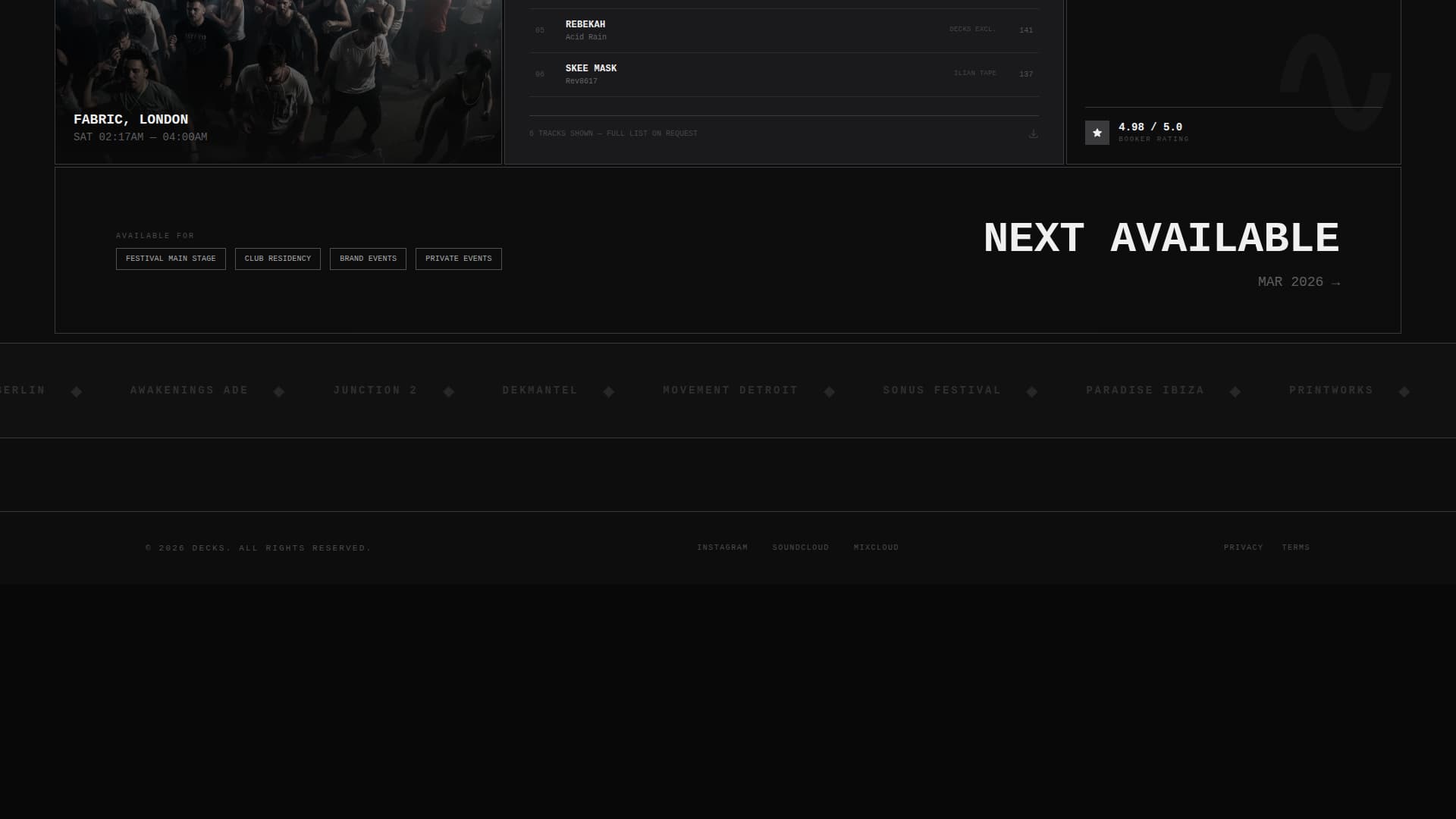 Decks - Brutalist DJ Landing Page Template