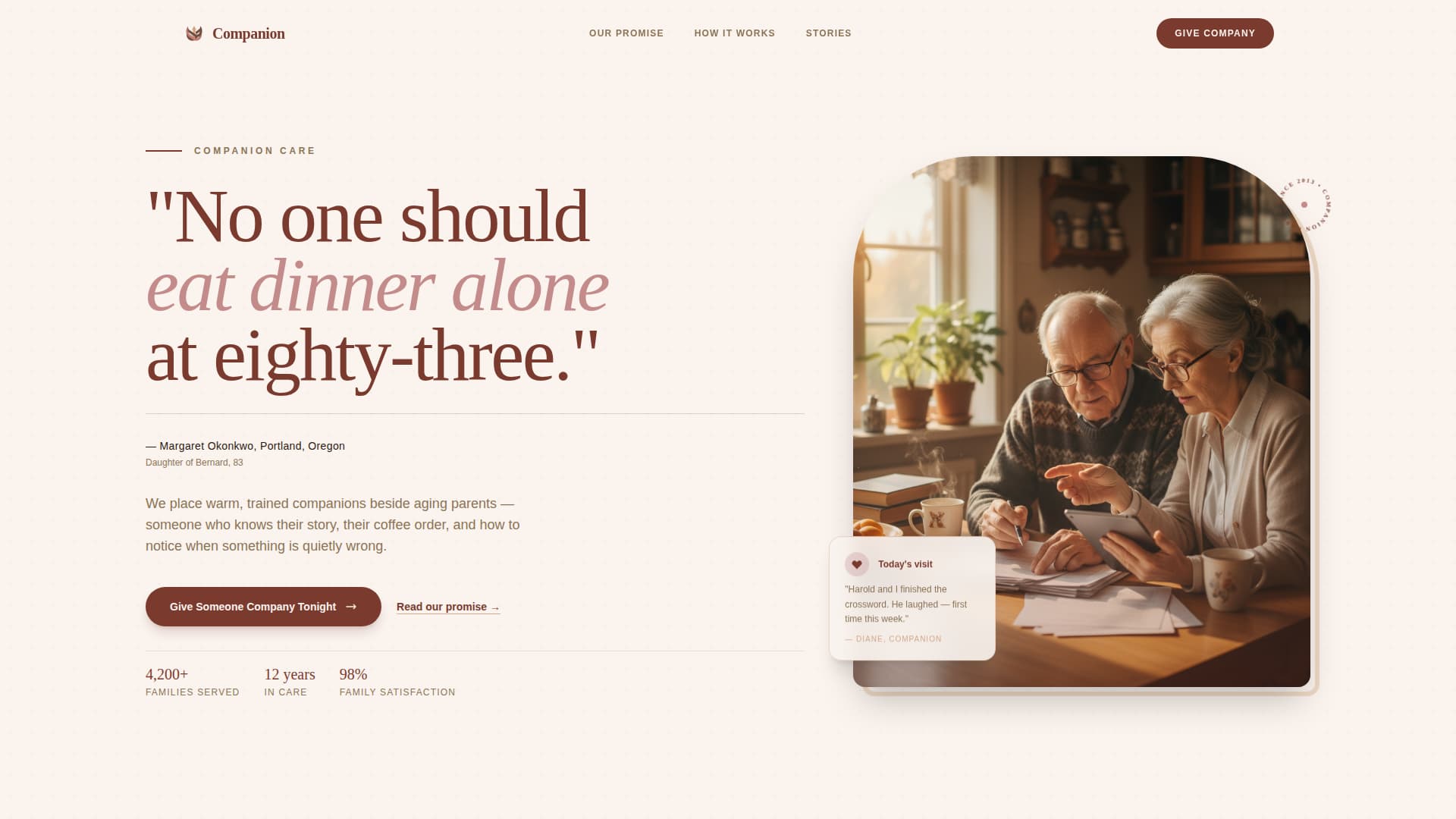Companion - Heartfelt Seniorcare Landing Page Template