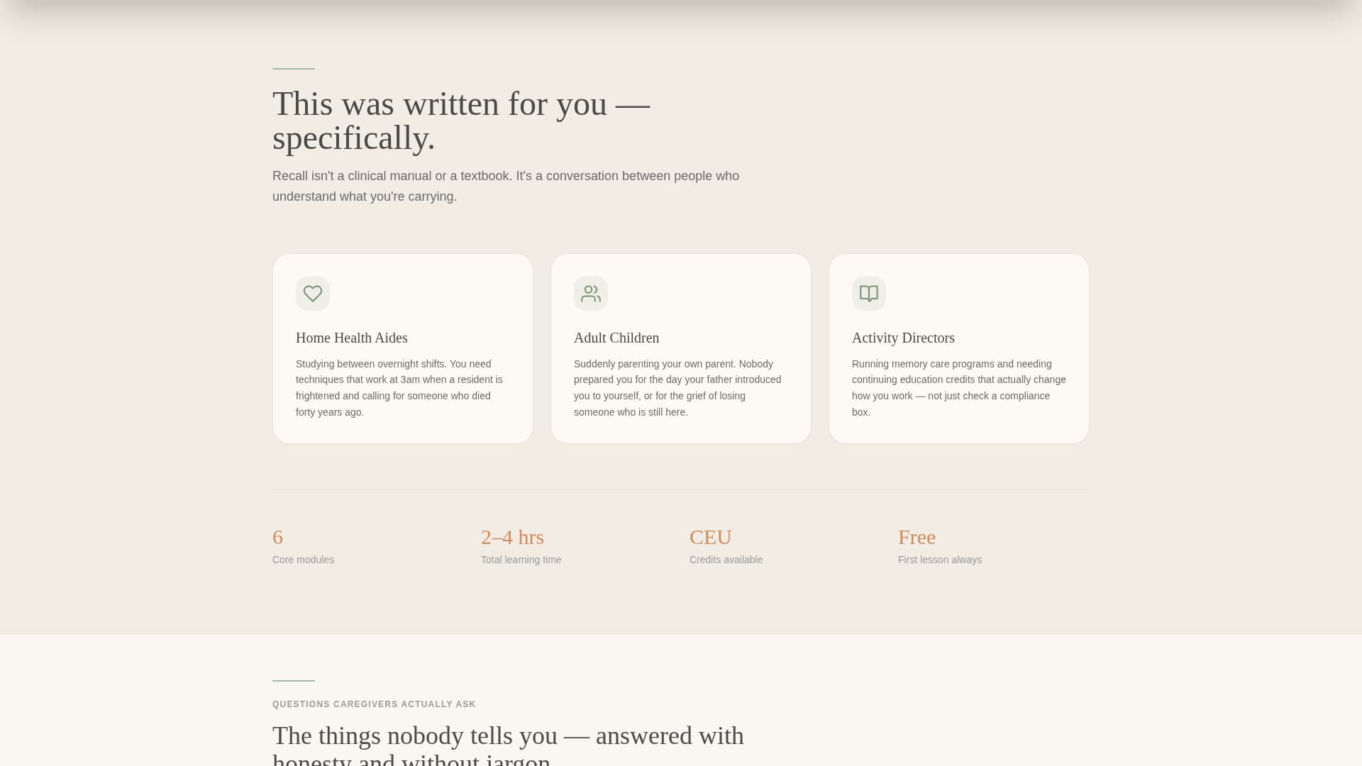 Recall - Compassionate Dementia Landing Page Template