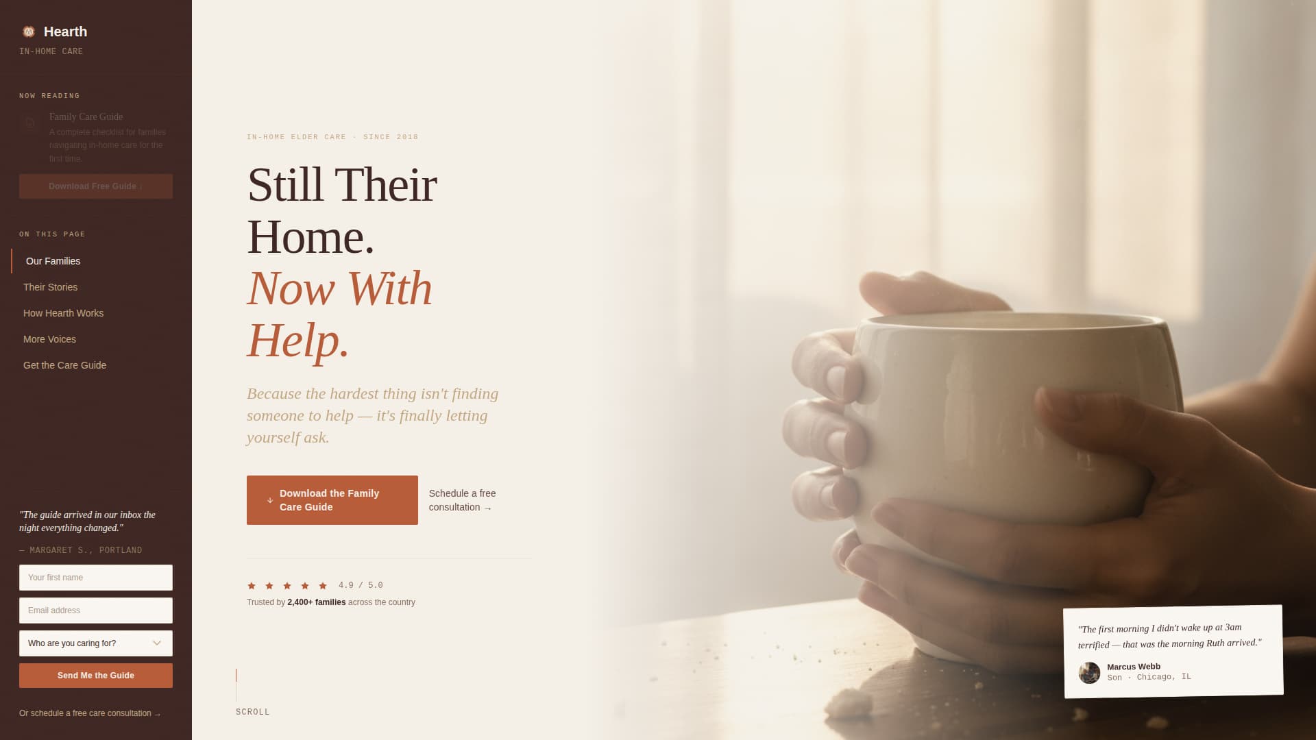 Hearth - Compassionate Caregiver Landing Page Template