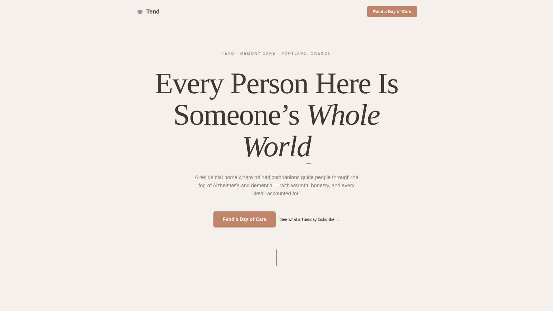 Tend - Compassionate Memorycare Landing Page Template