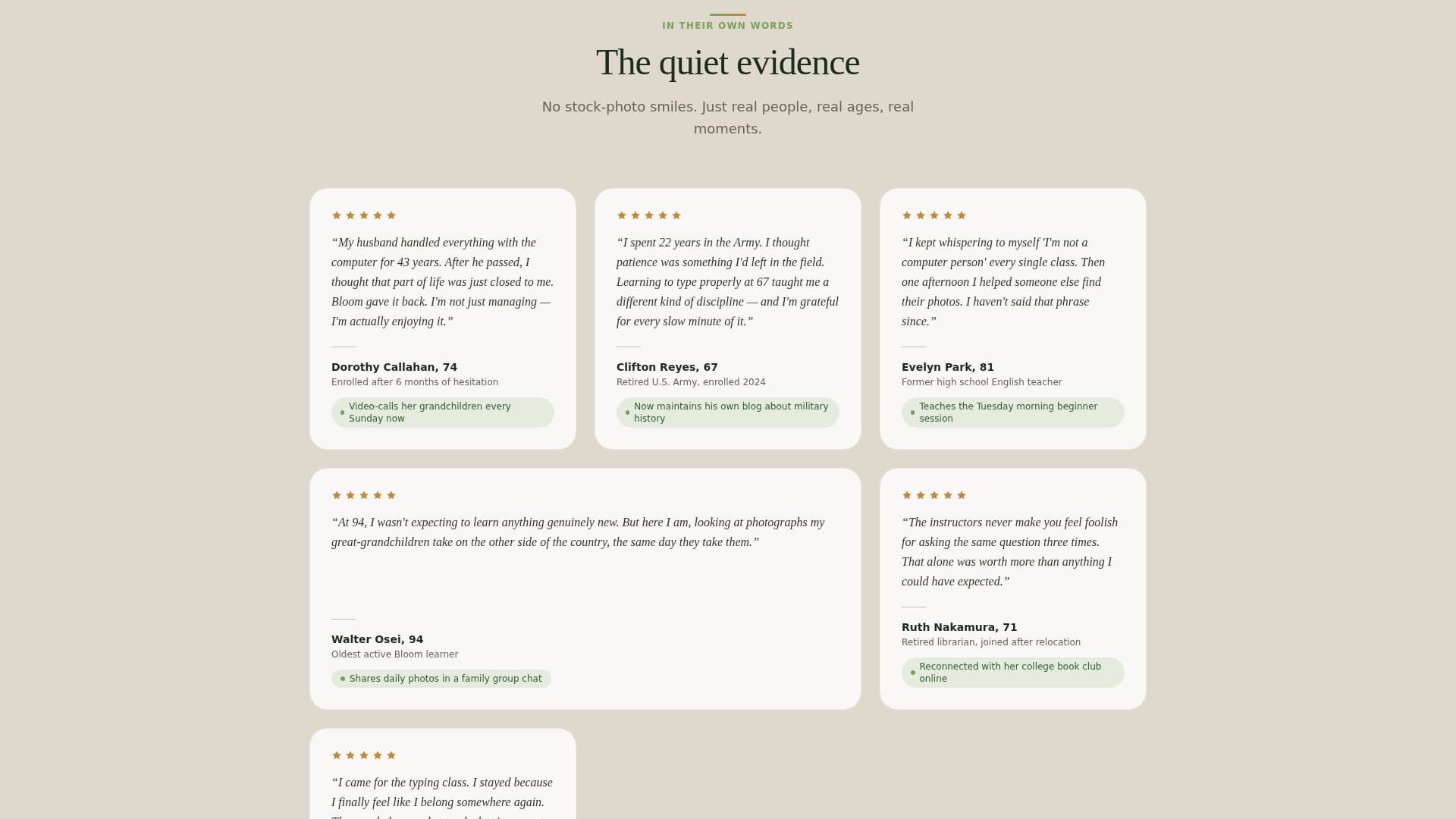 Bloom - Heartwarming Seniorlearning Landing Page Template