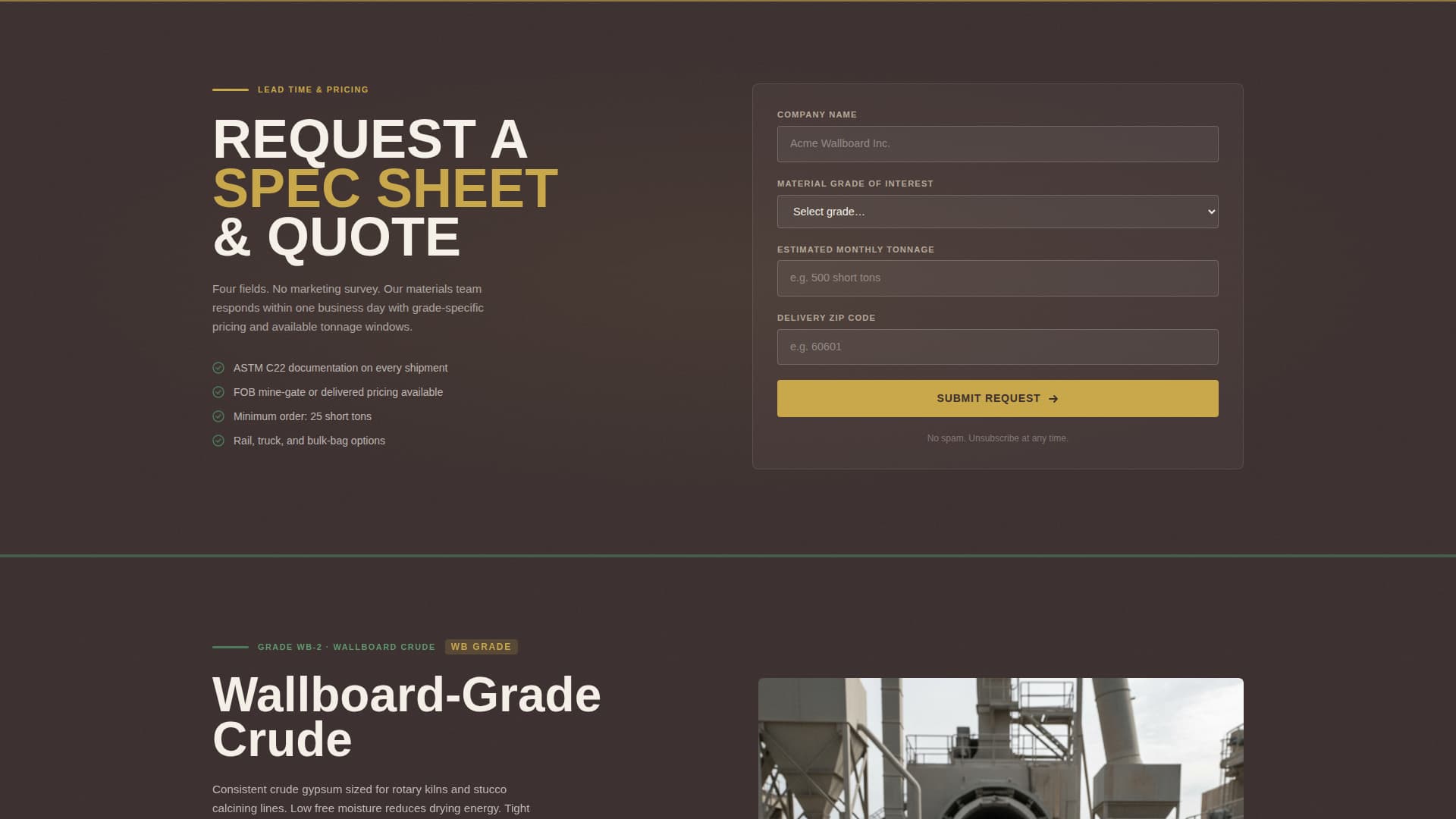 Quarry - Reliable Gypsum Landing Page Template