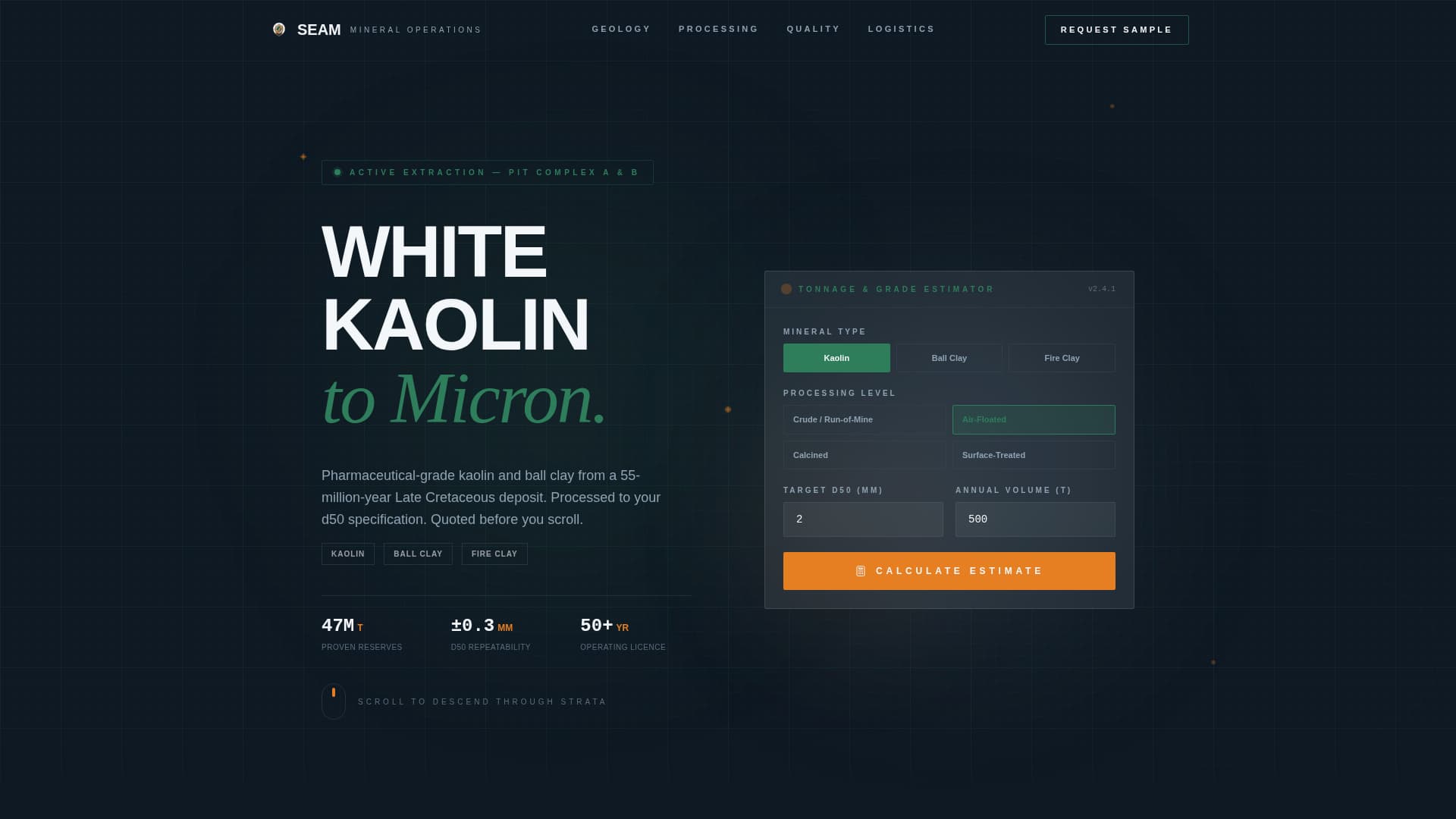Seam - Precision Kaolin Landing Page Template