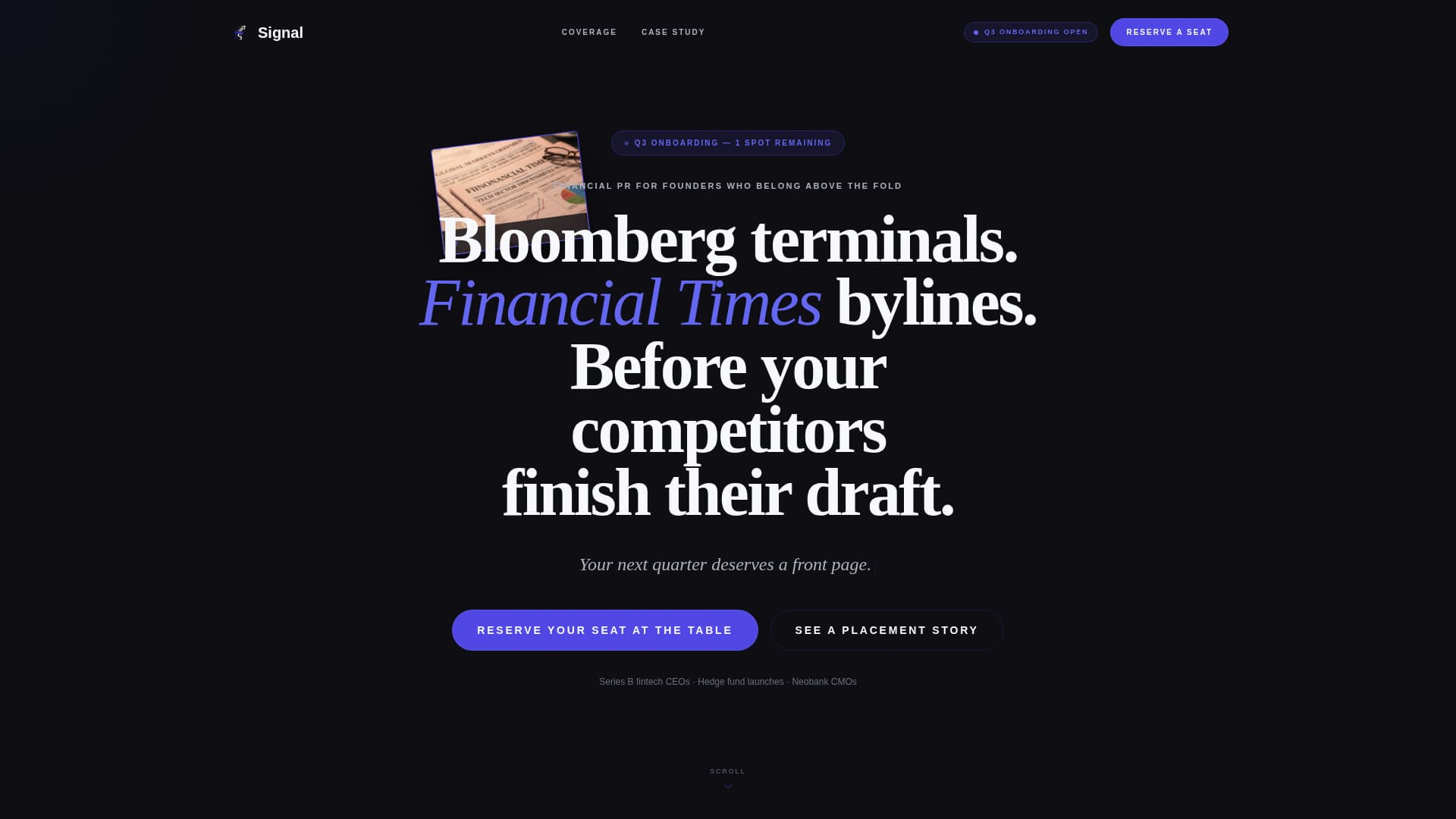 Signal - Elite Fintech PR Landing Page Template