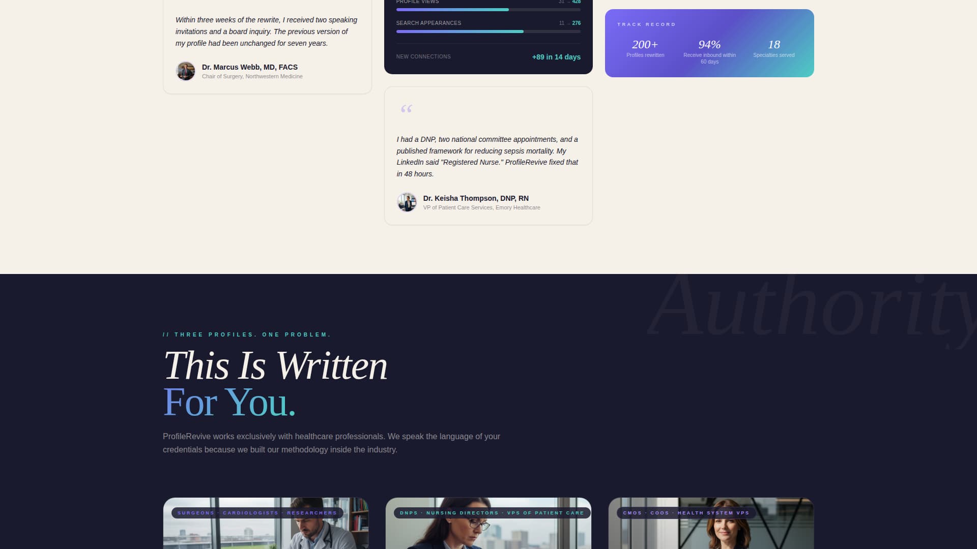Profilerevive - Authoritative Healthcare Landing Page Template