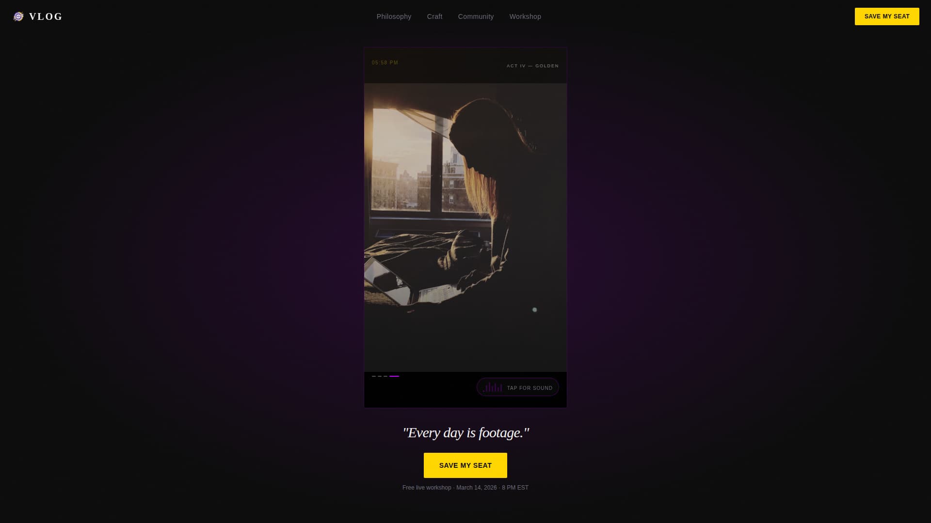 Vlogday - Cinematic Creator Landing Page Template
