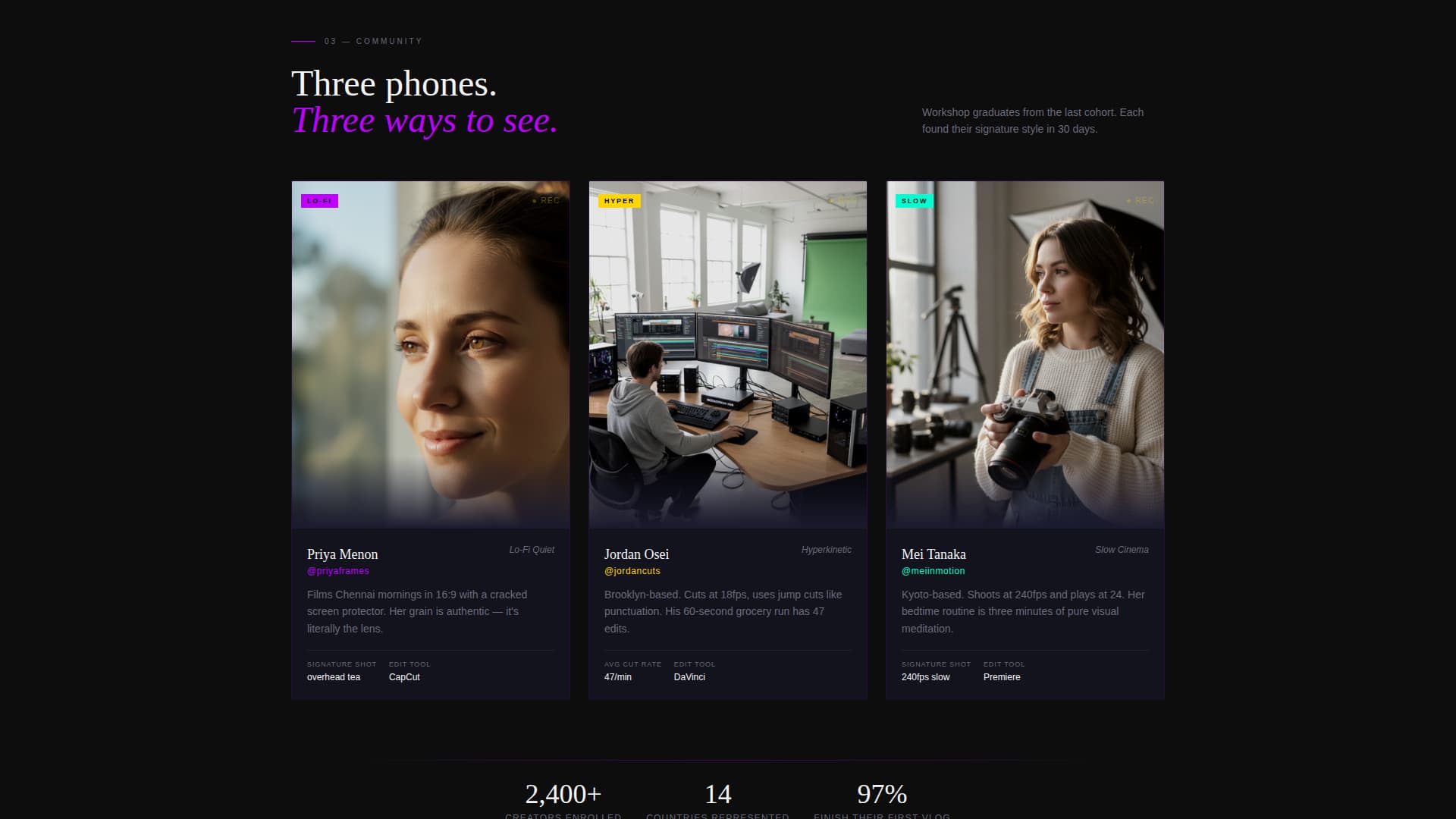 Vlogday - Cinematic Creator Landing Page Template