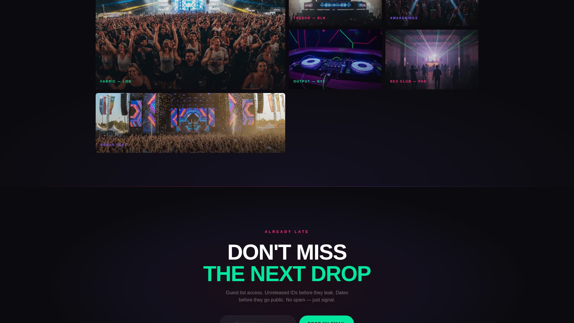 Drop - Electric DJ Artist Landing Page Template