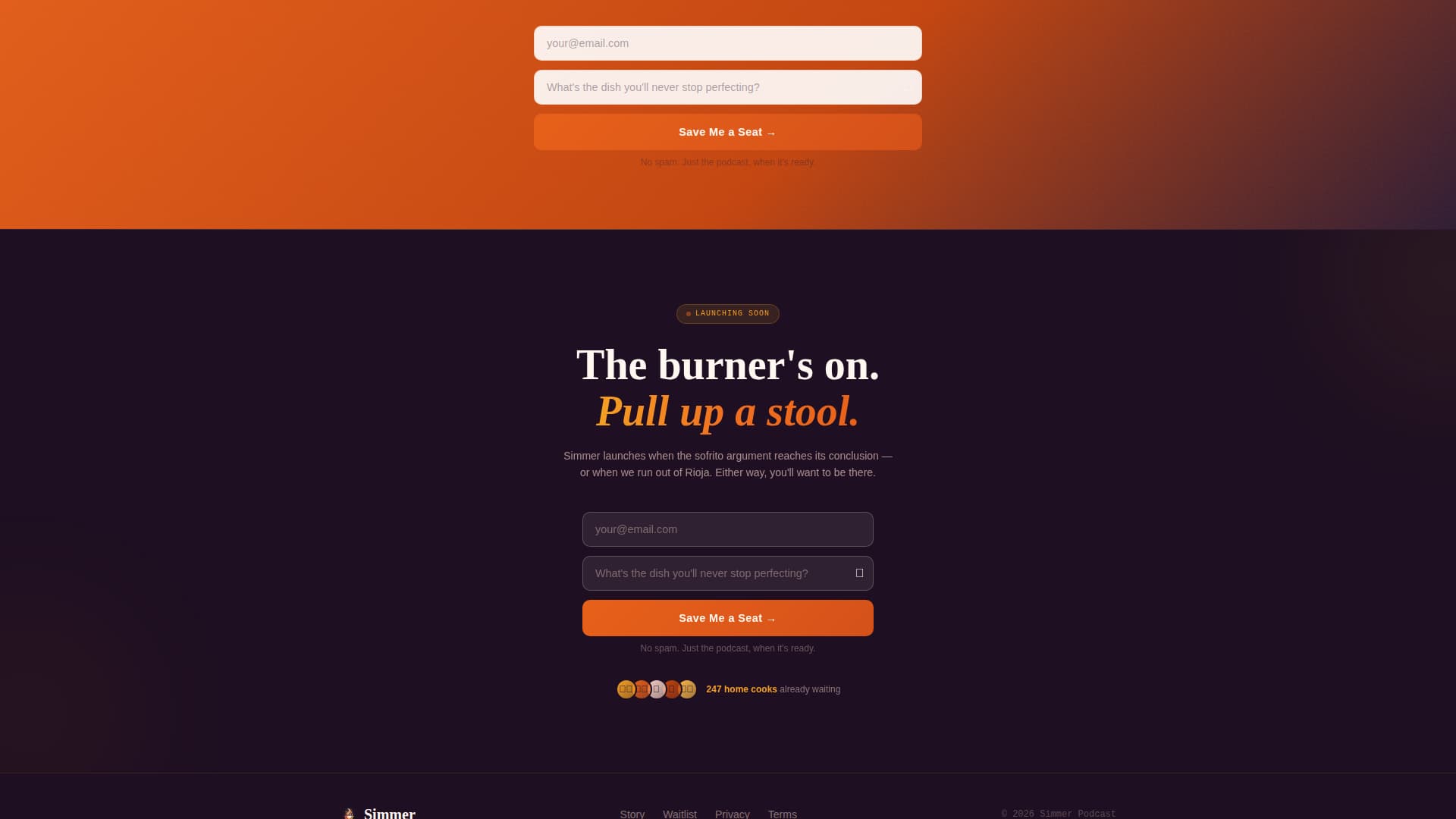Simmer - Irresistible Foodpodcast Landing Page Template