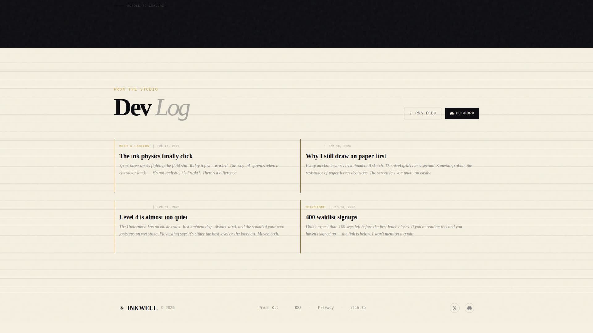 Inkwell - Handcrafted Indiegame Landing Page Template