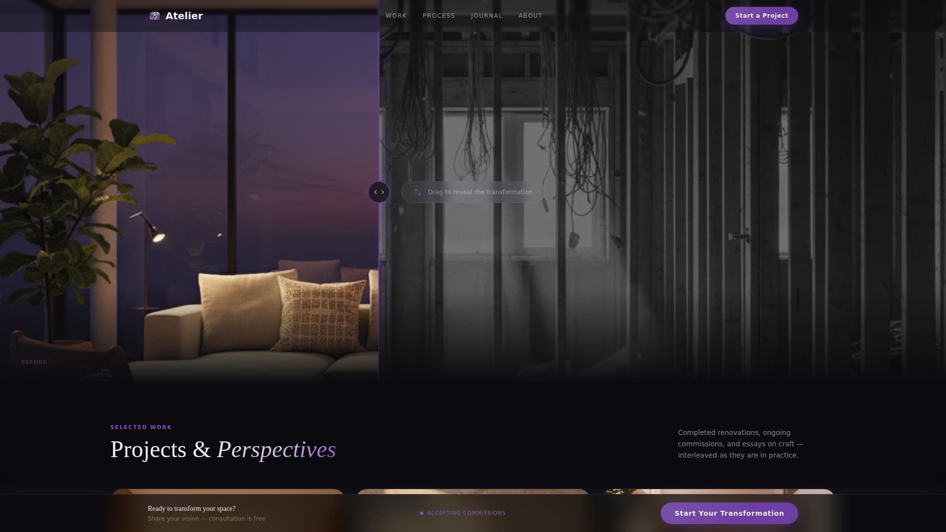 Atelier - Transformative Interiordesigner Landing Page Template