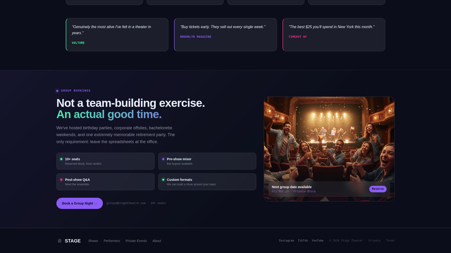 Improv - Electric Theater Landing Page Template