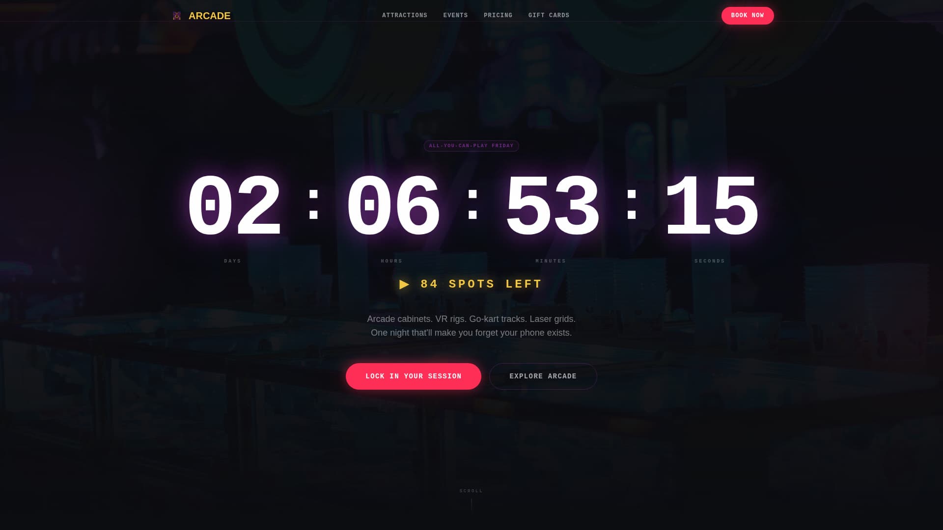 Arcade - Electrifying Entertainment Landing Page Template