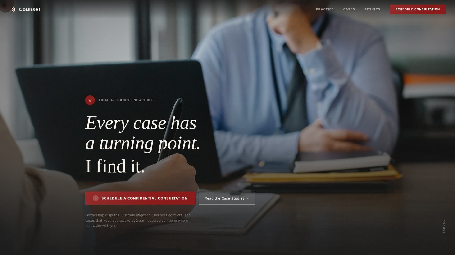 Counsel - Cinematic Lawyer Landing Page Template