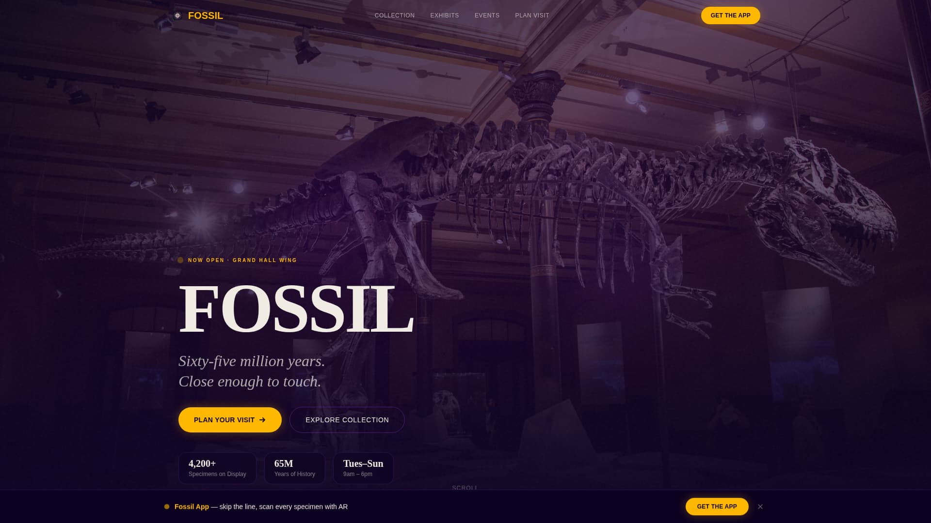 Fossil - Immersive Museum Landing Page Template