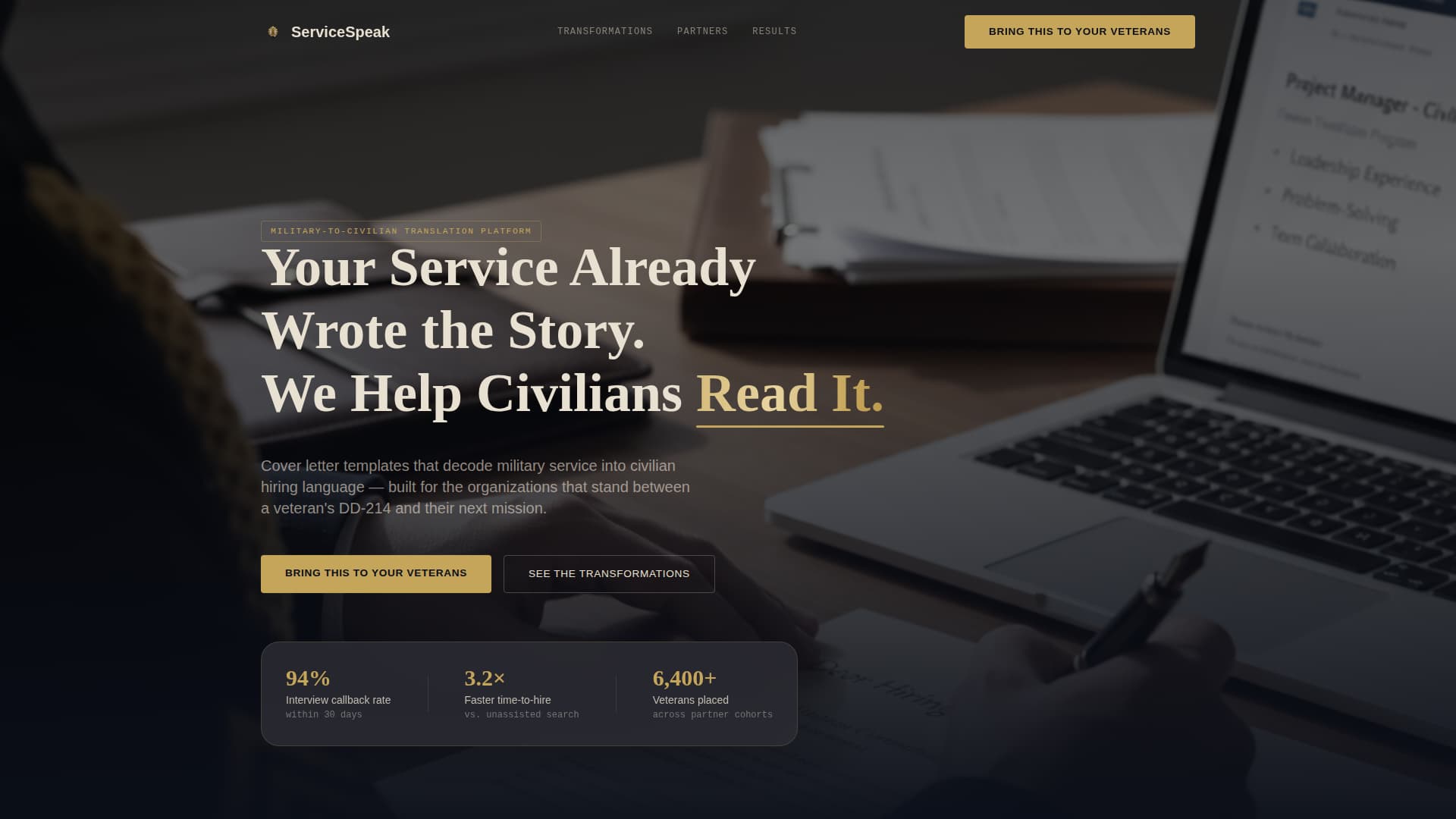 Servicespeak - Powerful Veteran Landing Page Template