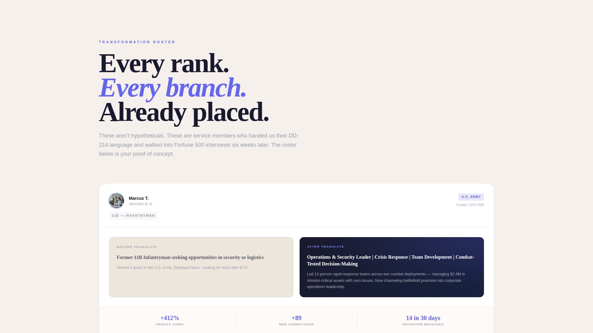 Military to Civilian Career Professional Website Template