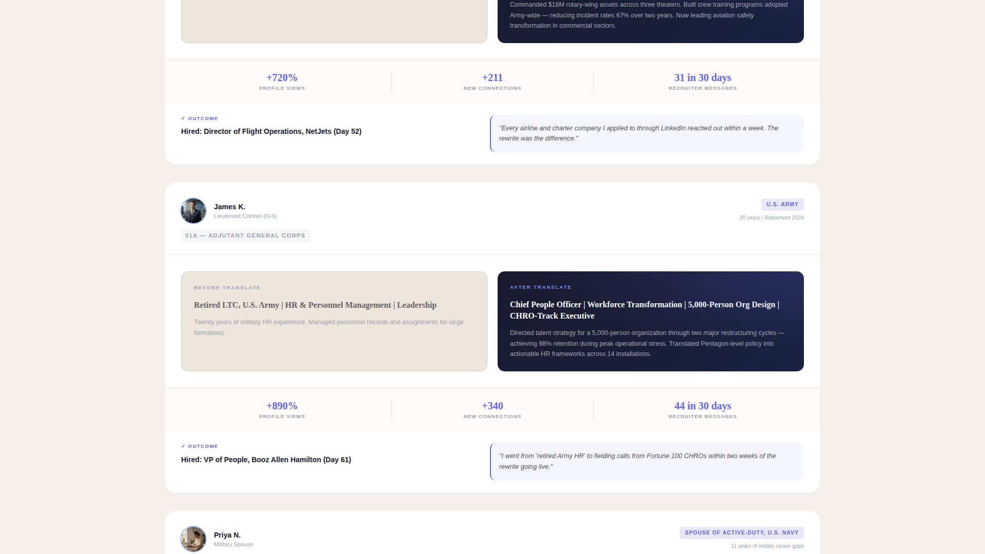Military to Civilian Career Professional Website Template