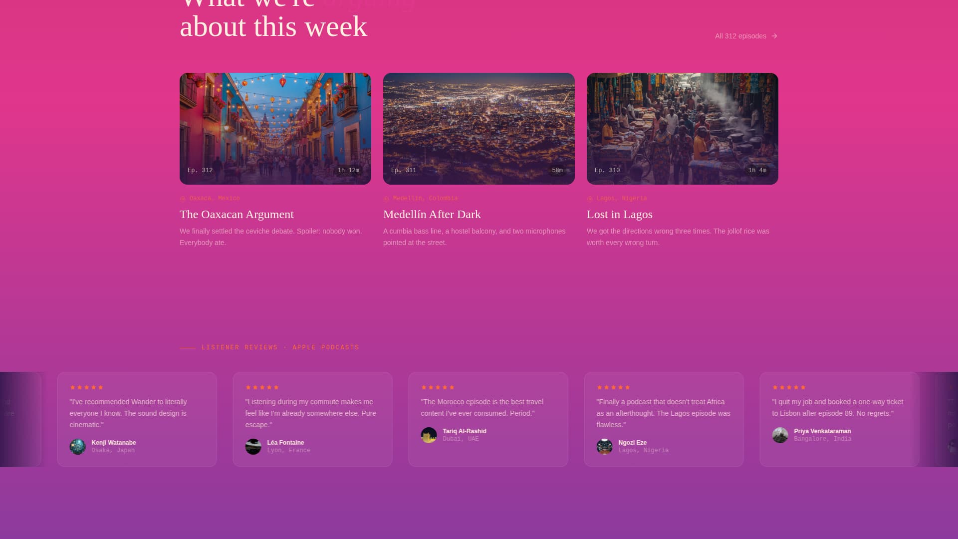 Wander - Immersive Travelpodcast Landing Page Template