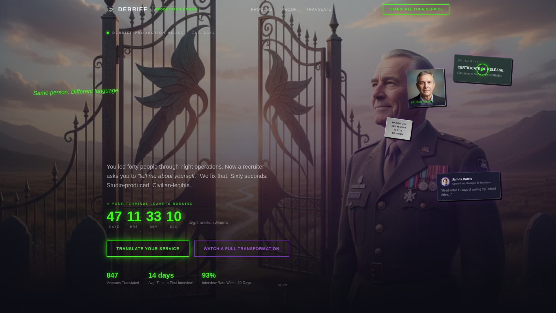 Debrief - Powerful Militarytocivilian Landing Page Template