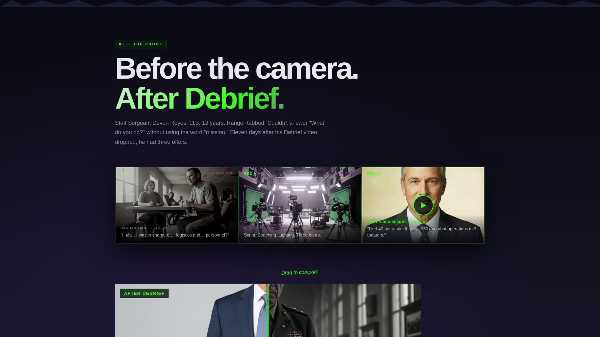 Debrief - Powerful Militarytocivilian Landing Page Template