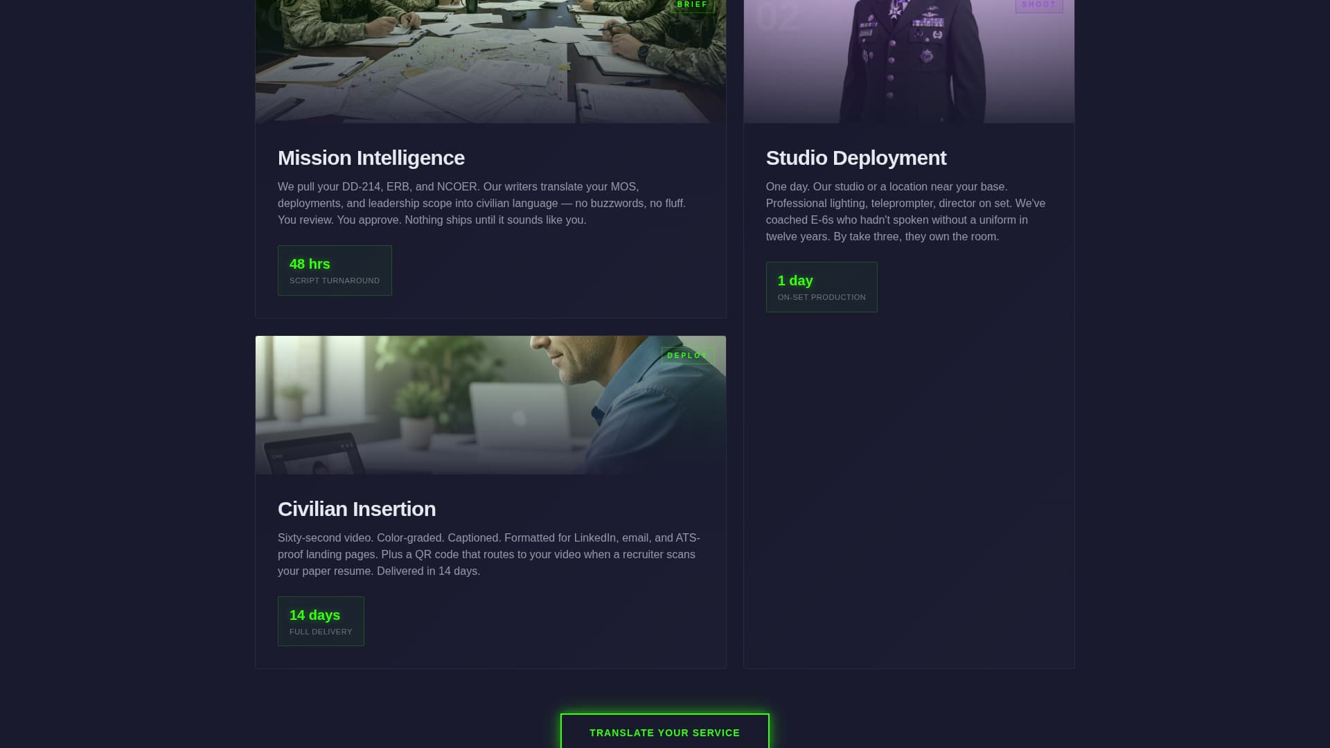 Debrief - Powerful Militarytocivilian Landing Page Template