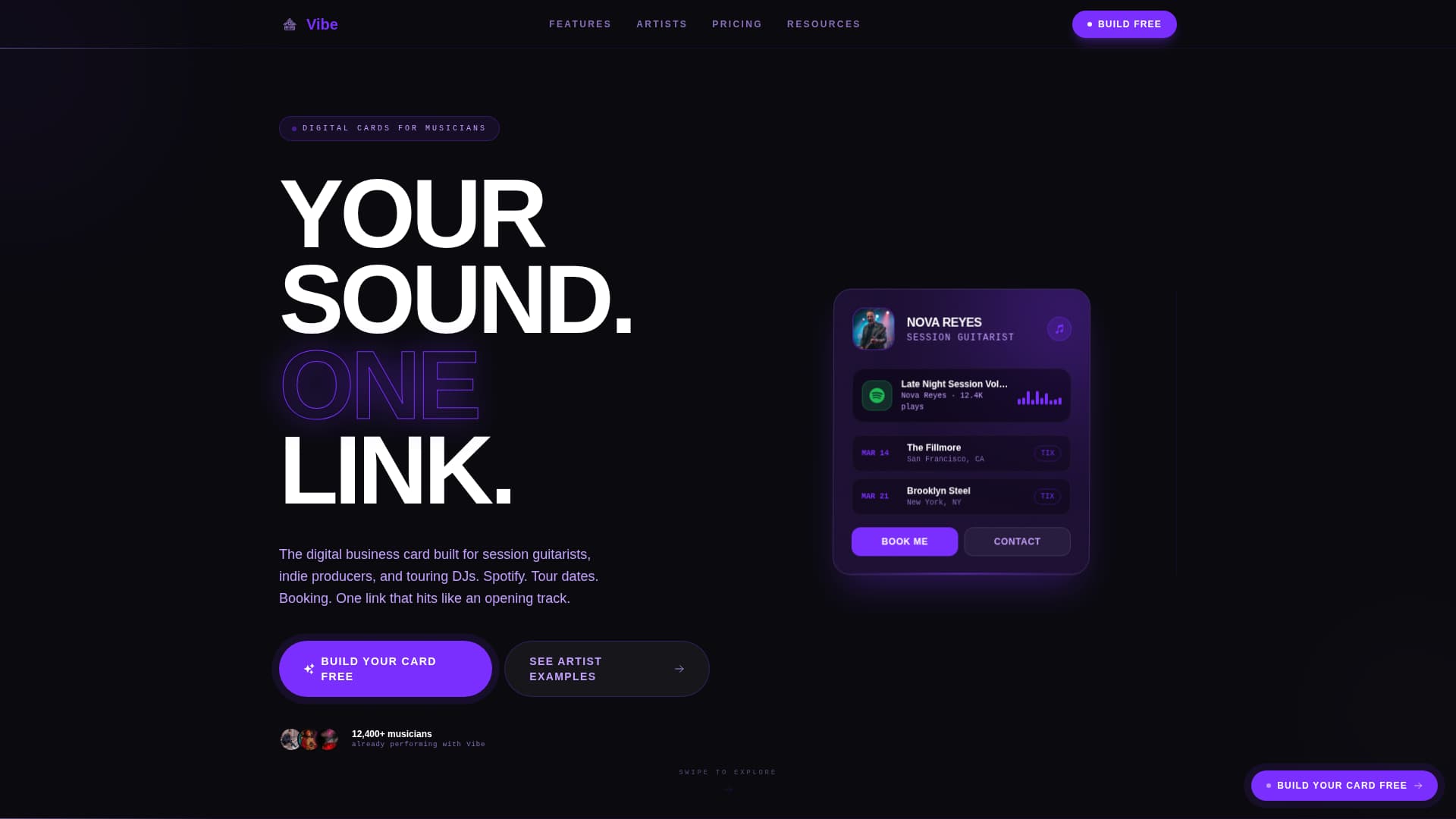 Vibe - Electrifying Musician Landing Page Template