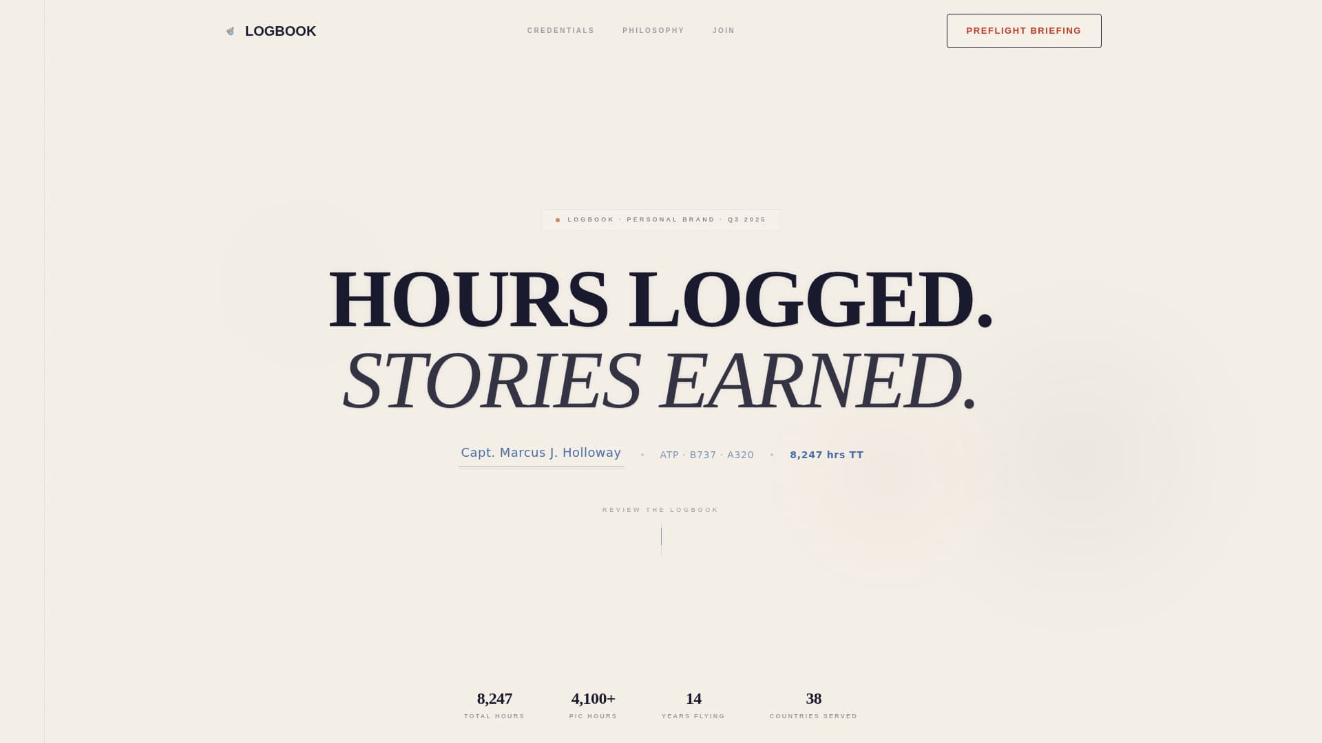 Logbook - Authoritative Pilot Landing Page Template