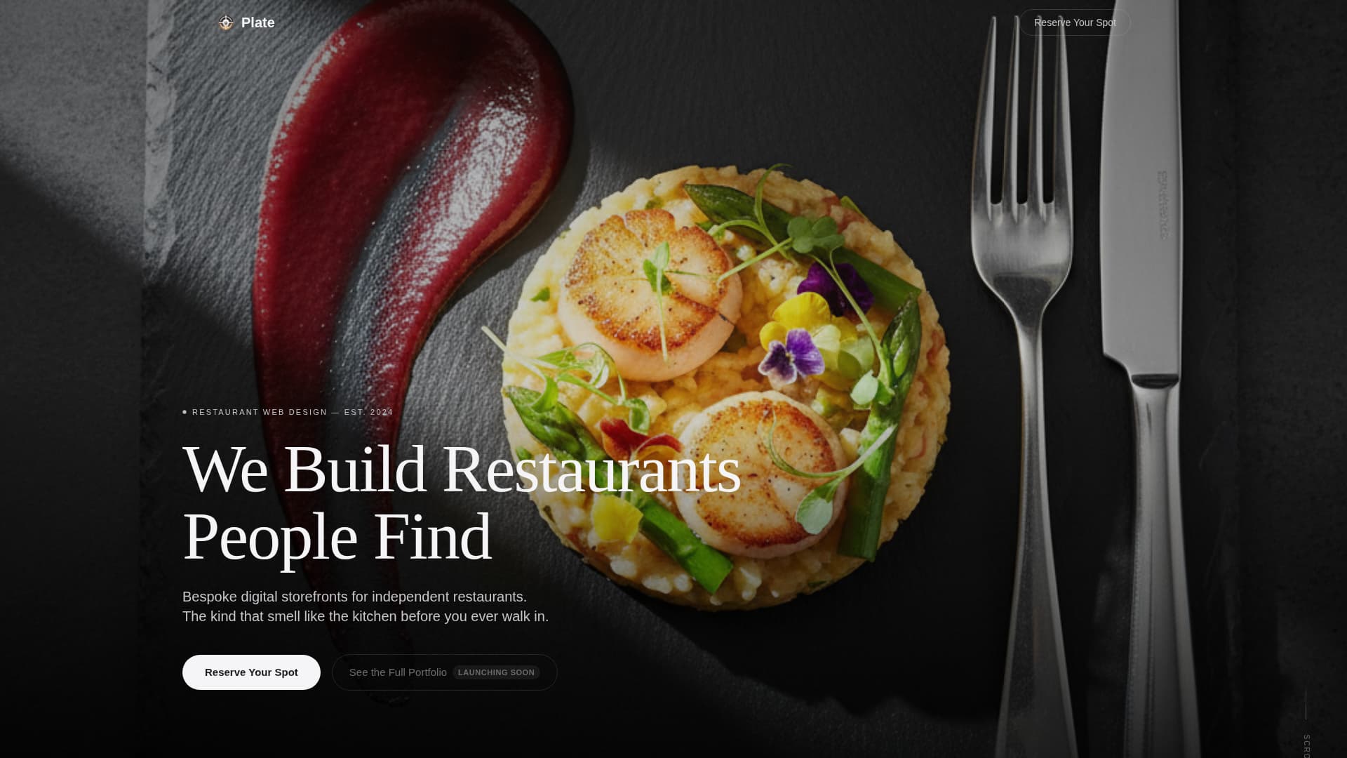 Plate - Immersive Restaurant Landing Page Template