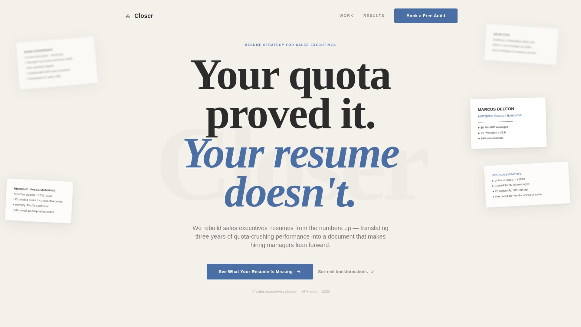 Closer - Quotacrushing Resume Landing Page Template