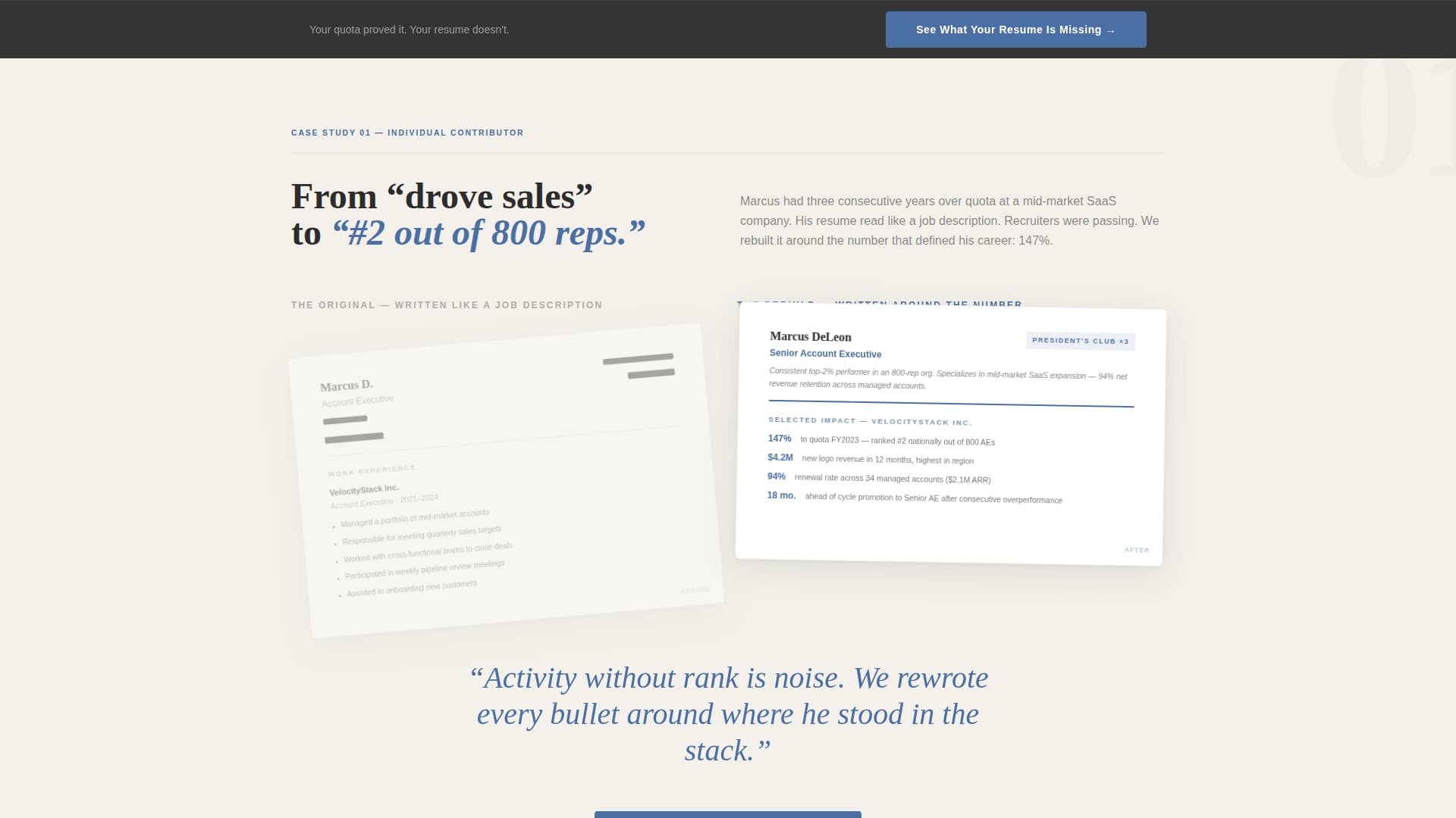 Closer - Quotacrushing Resume Landing Page Template