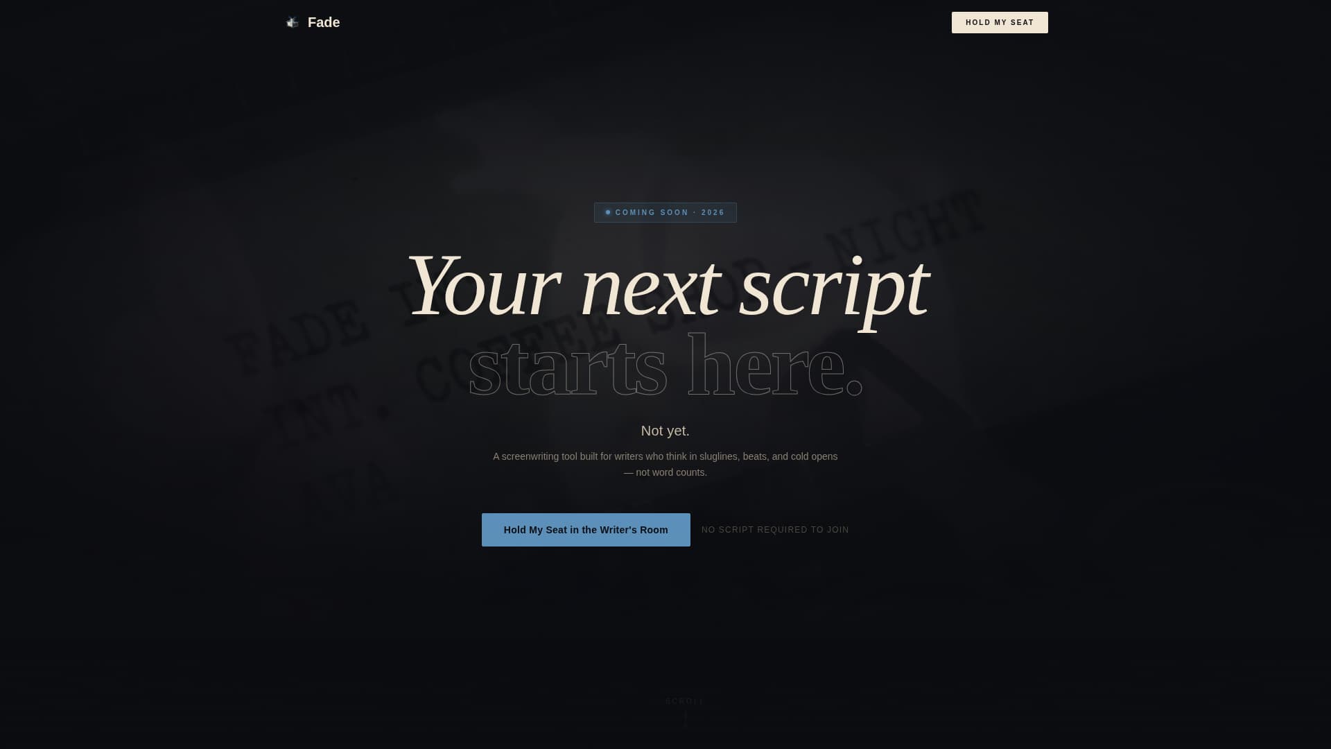 Fade - Cinematic Screenwriter Landing Page Template